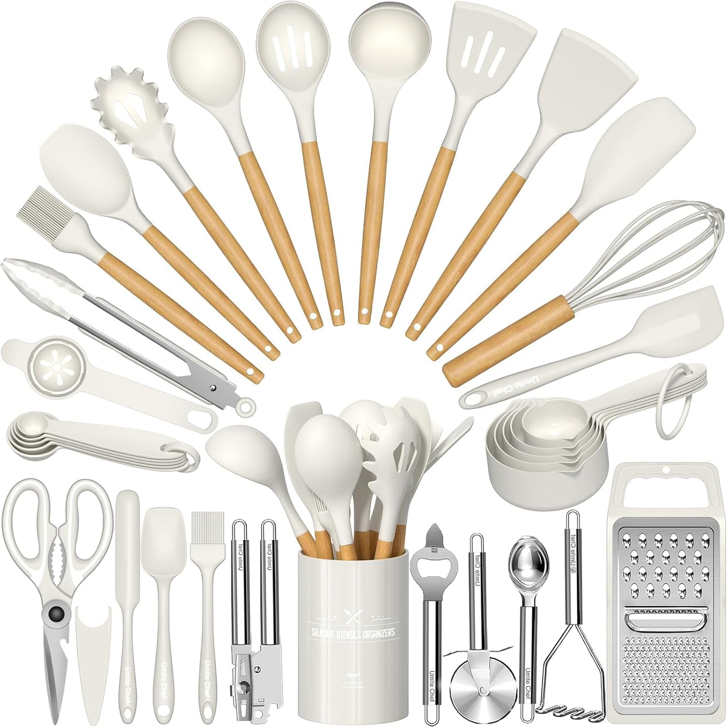 Umite Chef 34‑Piece Silicone Cooking Utensils Set with Holder – Heat‑Resistant Non‑Stick