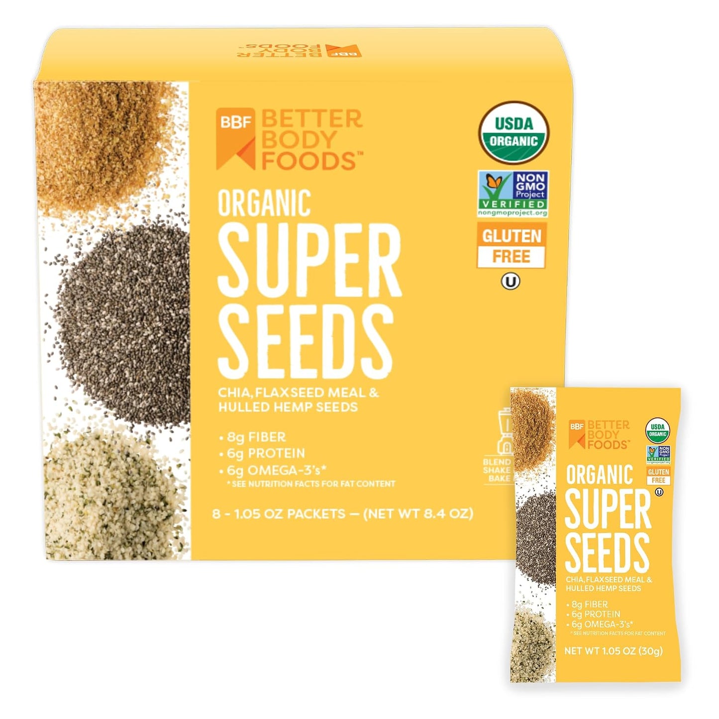 BetterBody Foods Superfood Organic Super Seeds - Chia Flax & Hemp Seeds, Blend of Organic Milled Flax Seed Organic Hemp Hearts, Add to Smoothies Shakes & More, 2lb, 32 oz