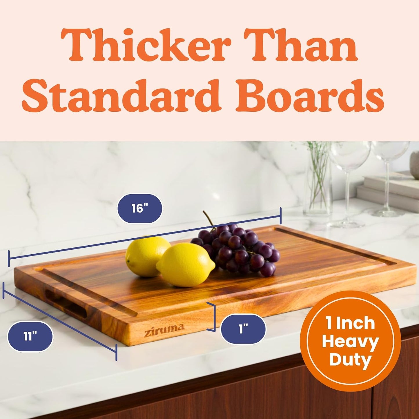 Non-Toxic Acacia Wood Cutting Board, Mineral Oil & Plastic Free, 16x11 in | Petroleum & BPA free. FSC-certified wood. Knife-friendly surface. Beeswax, flaxseed & lemon oil finish.