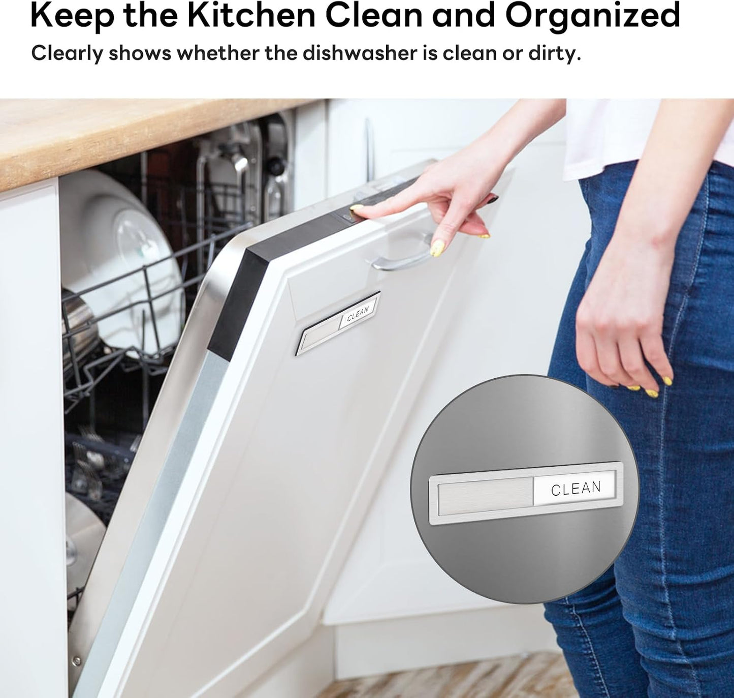 KitchenTour Dishwasher Magnet Clean Dirty Sign, Premium Stainless Steel Clean Dirty Magnet for Dishwasher Funny, Strong Magnet Non-Scratch Dishwasher Sign Kitchen Decor and Accessories