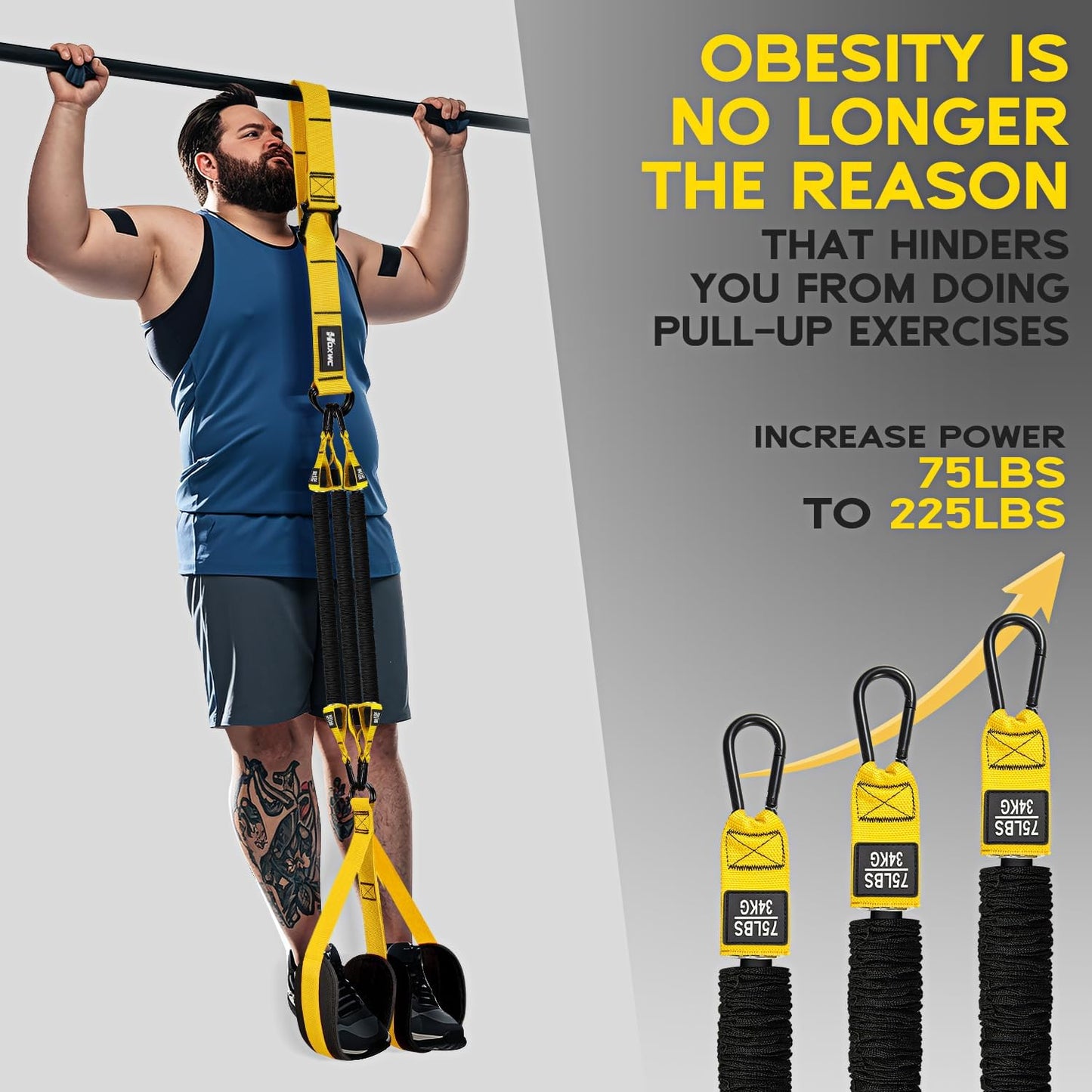 Pull Up Assist Bands, 3 Resistance Levels, Adjustable Comfort Foot Rest
