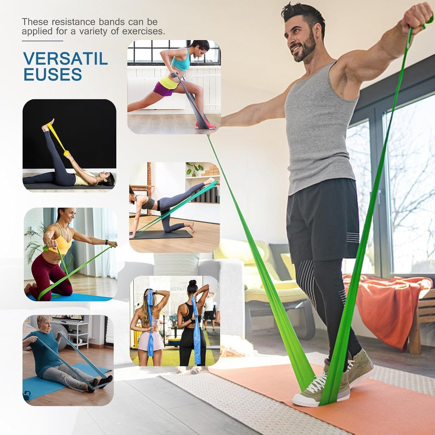 Lianjindun 5-Piece Professional Resistance Bands - Latex-Free, Pilates Workout Bands
