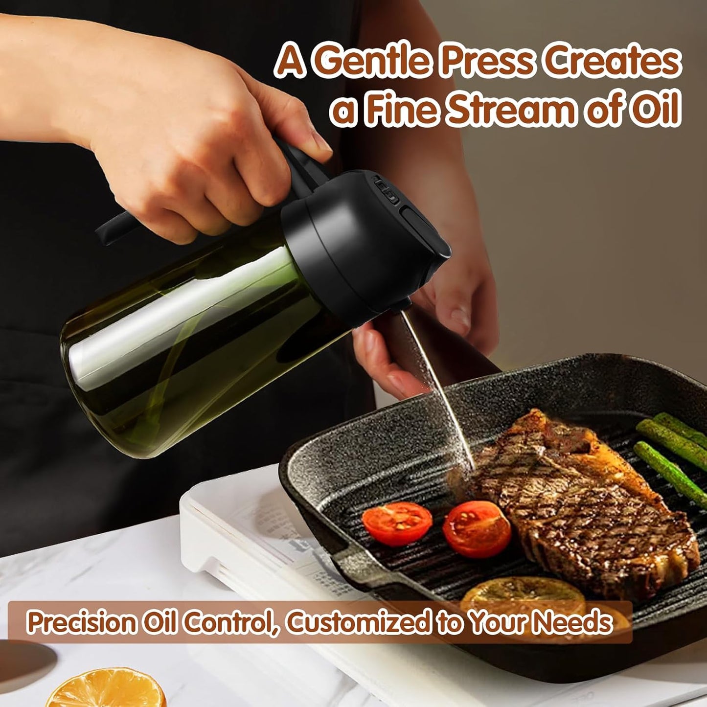 YARRAMATE 16 oz Dark Glass Olive Oil Sprayer & Dispenser, 2-in-1, Black | Light-blocking dark green glass, food-grade spray and pour bottle for cooking, air fryer, salad and BBQ