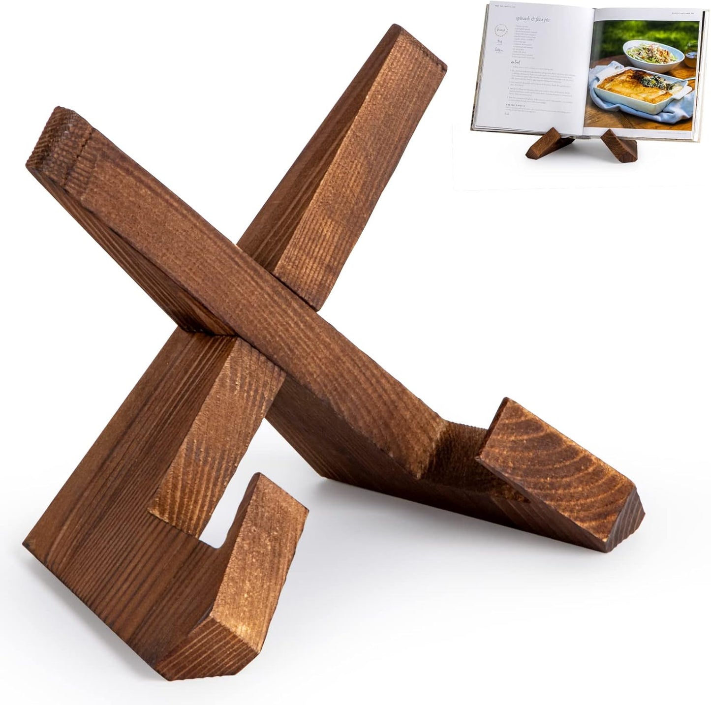 Cookbook Stand, Wooden Recipe Book Holder | Cook Book Stand for Kitchen Counter, Multifunctional Display Stand, Kitchen Counter Decor