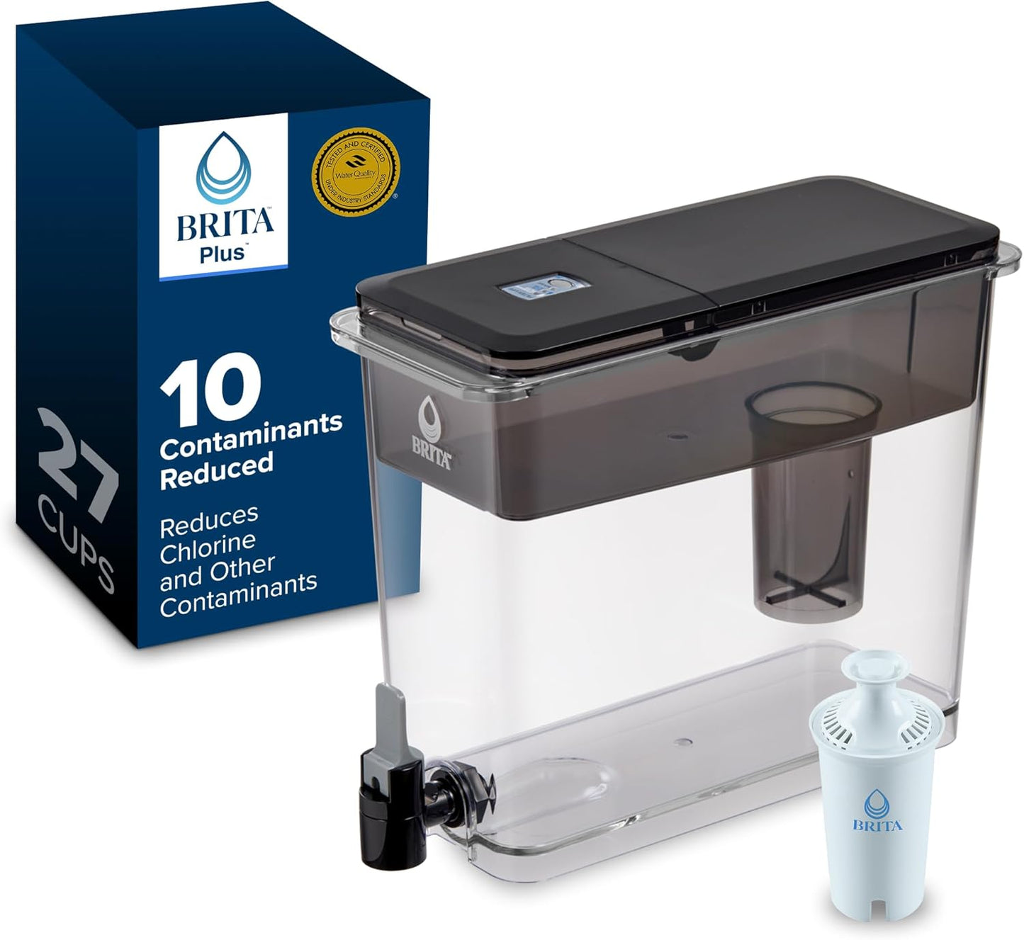 Brita UltraMax Large Water Dispenser with 1 BritaPlus Filter, 27 Cup capacity, Black (Package May Vary)