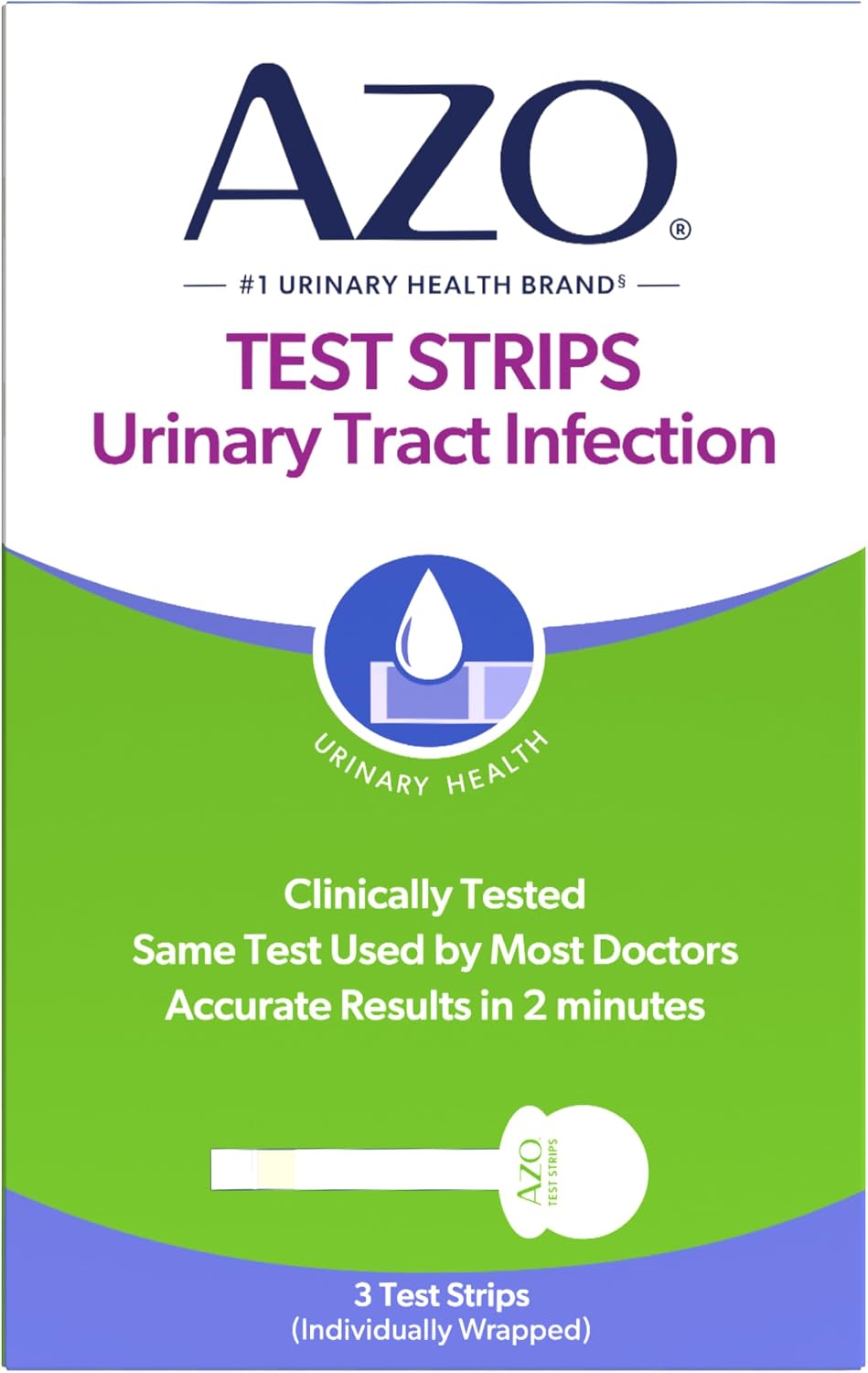 AZO Urinary Tract Infection Test Strips, 3 Count, Clinically Tested, Accurate Results