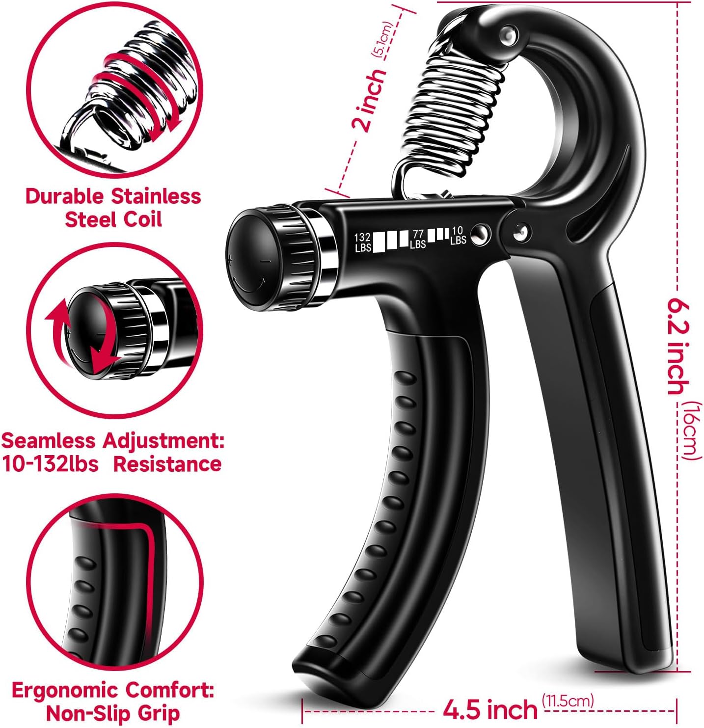 FitBeast Grip Strengthener Kit - 5 Adjustable Resistance Hand Grips for Forearm Workout