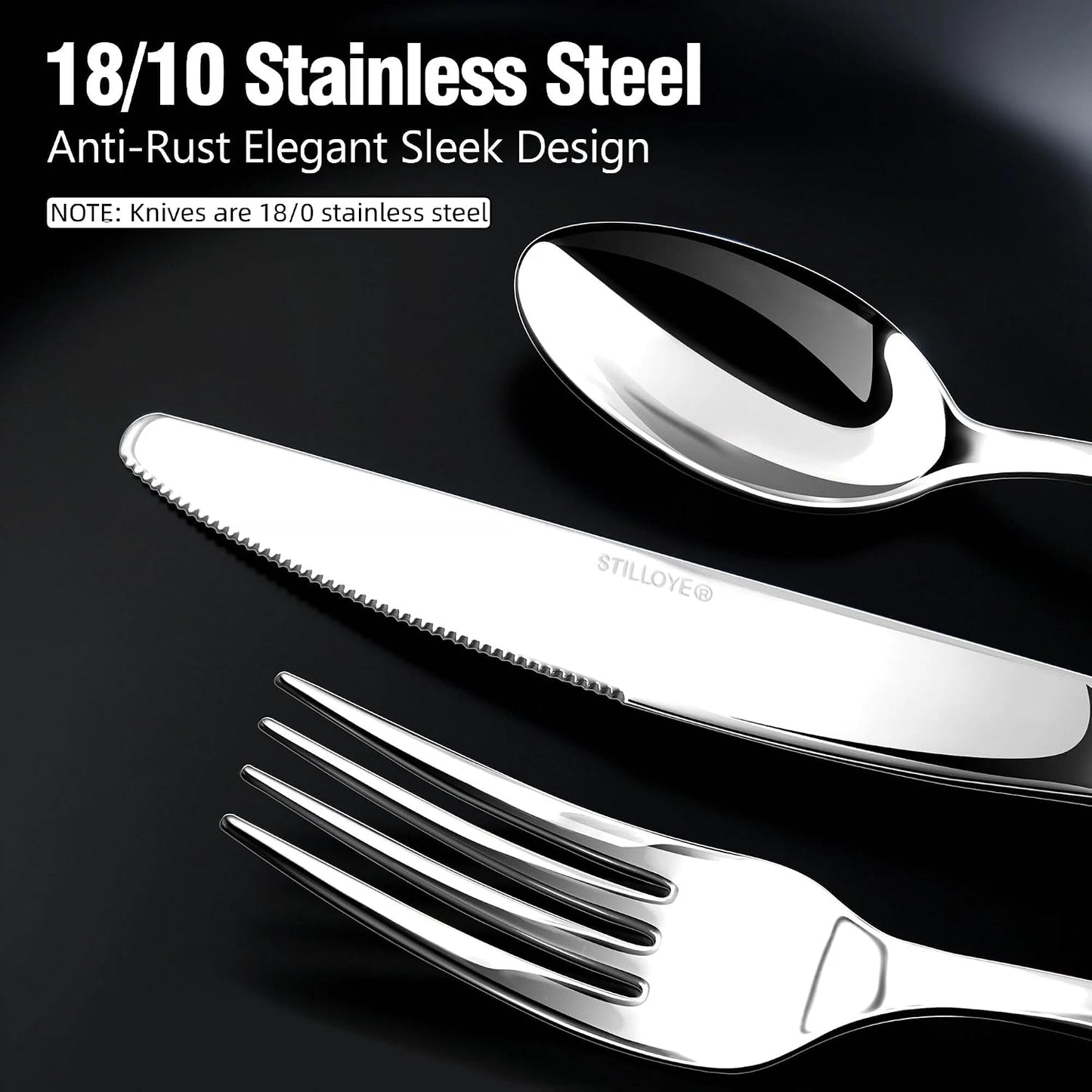 18/10 Silverware Set for 8, 40 Piece Stainless Steel Flatware Set Cutlery | Rust Proof Mirror Polished knives Forks Spoons Utensils, Dishwasher Safe for Dinner Home Kitchen,Wedding Party
