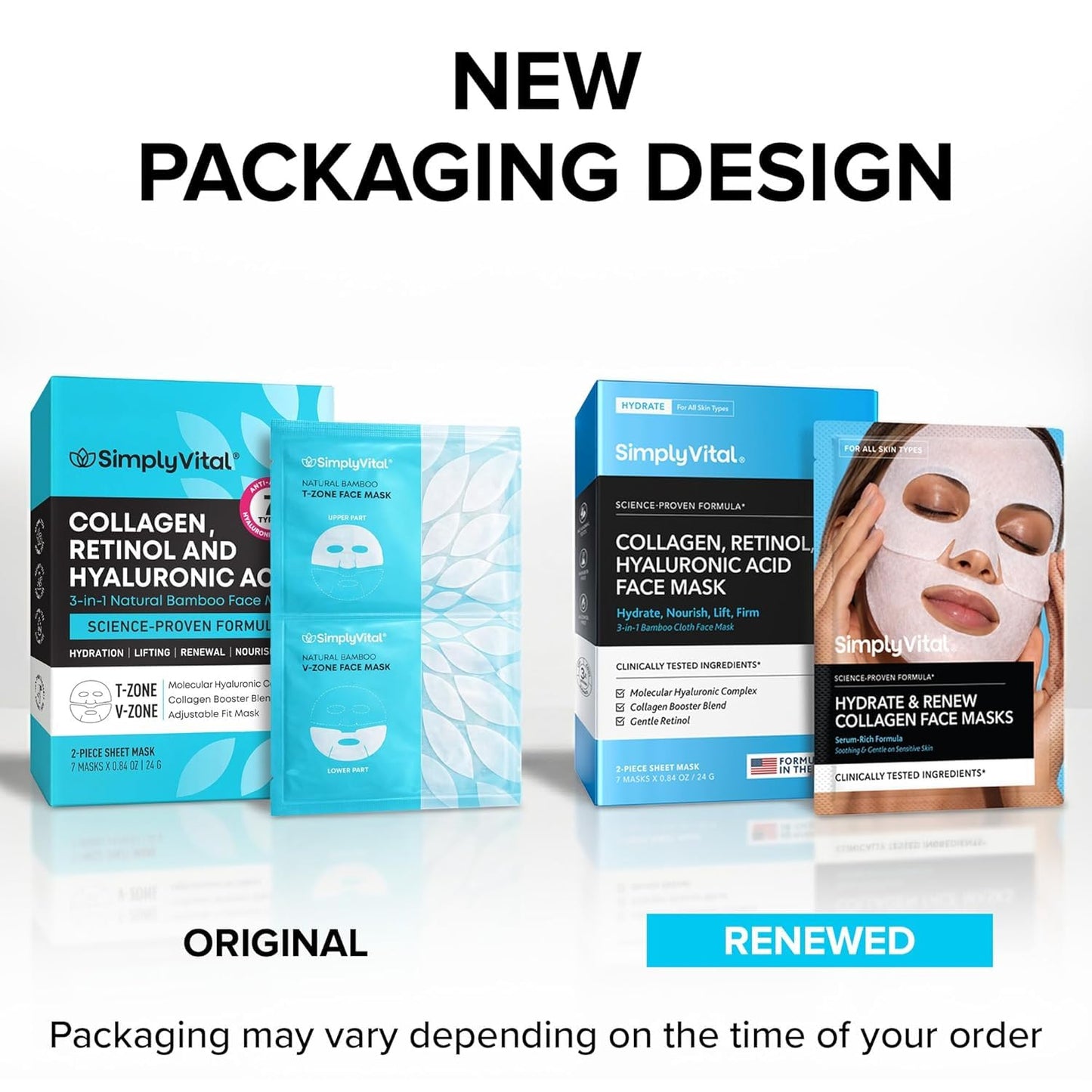 SimplyVital Collagen Facial Mask with Retinol & Hyaluronic Acid for Women