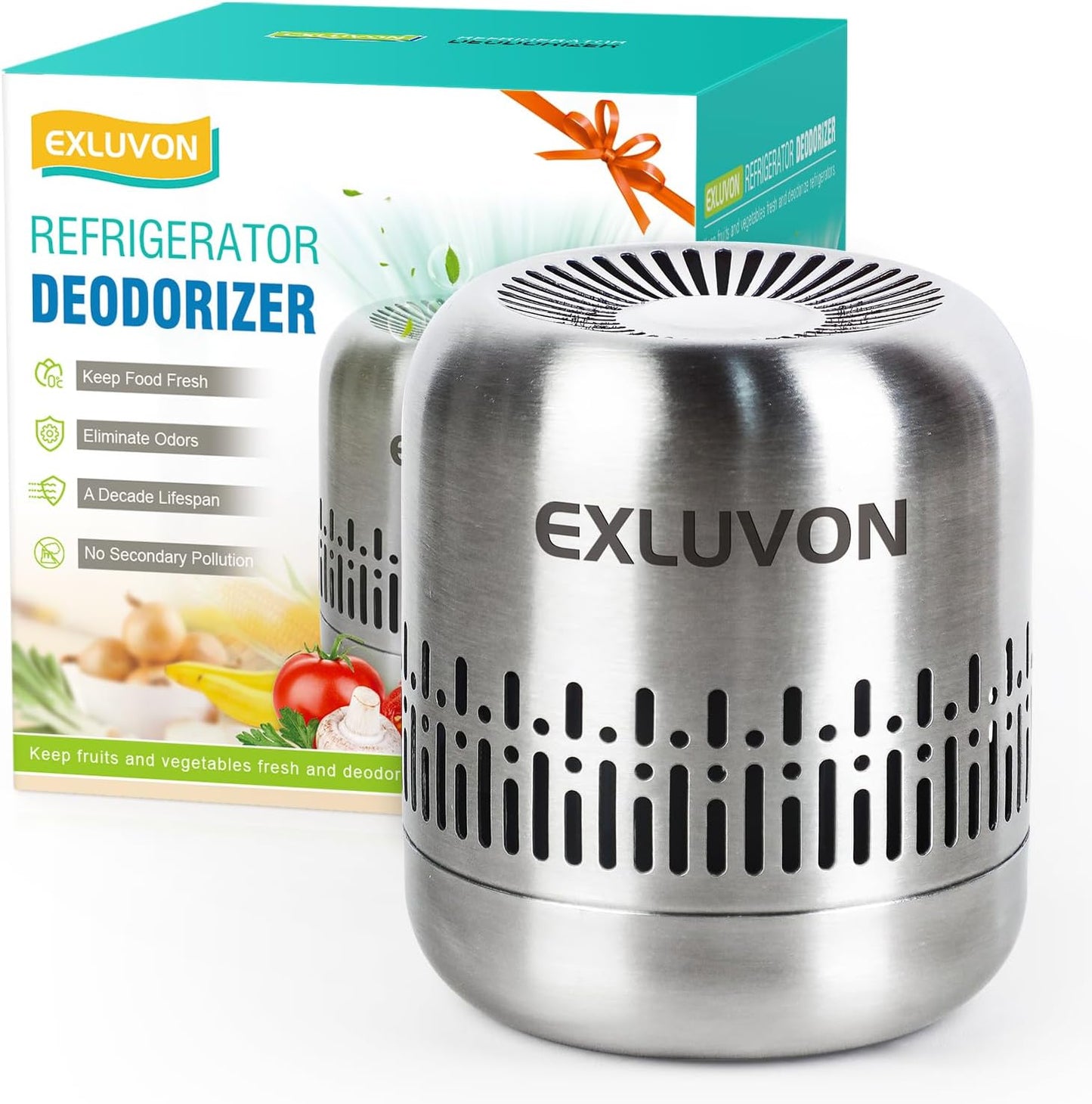 Refrigerator Deodorizer, 304 Stainless Steel, Long Lasting, Compact | Outperforms Baking Soda & Charcoal Bags, Reusable for Fridge Freezer Car Closet RV, Fragrance Free Non Toxic, Fast Acting