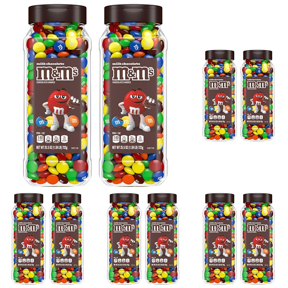 M&M's Milk Chocolate Bulk Candy in Resealable and Recyclable Jars, Party Size Assorted Chocolate Candies, Movie Night Snacks, Candy Buffet, 25.5 Ounces Each (Pack of 2)