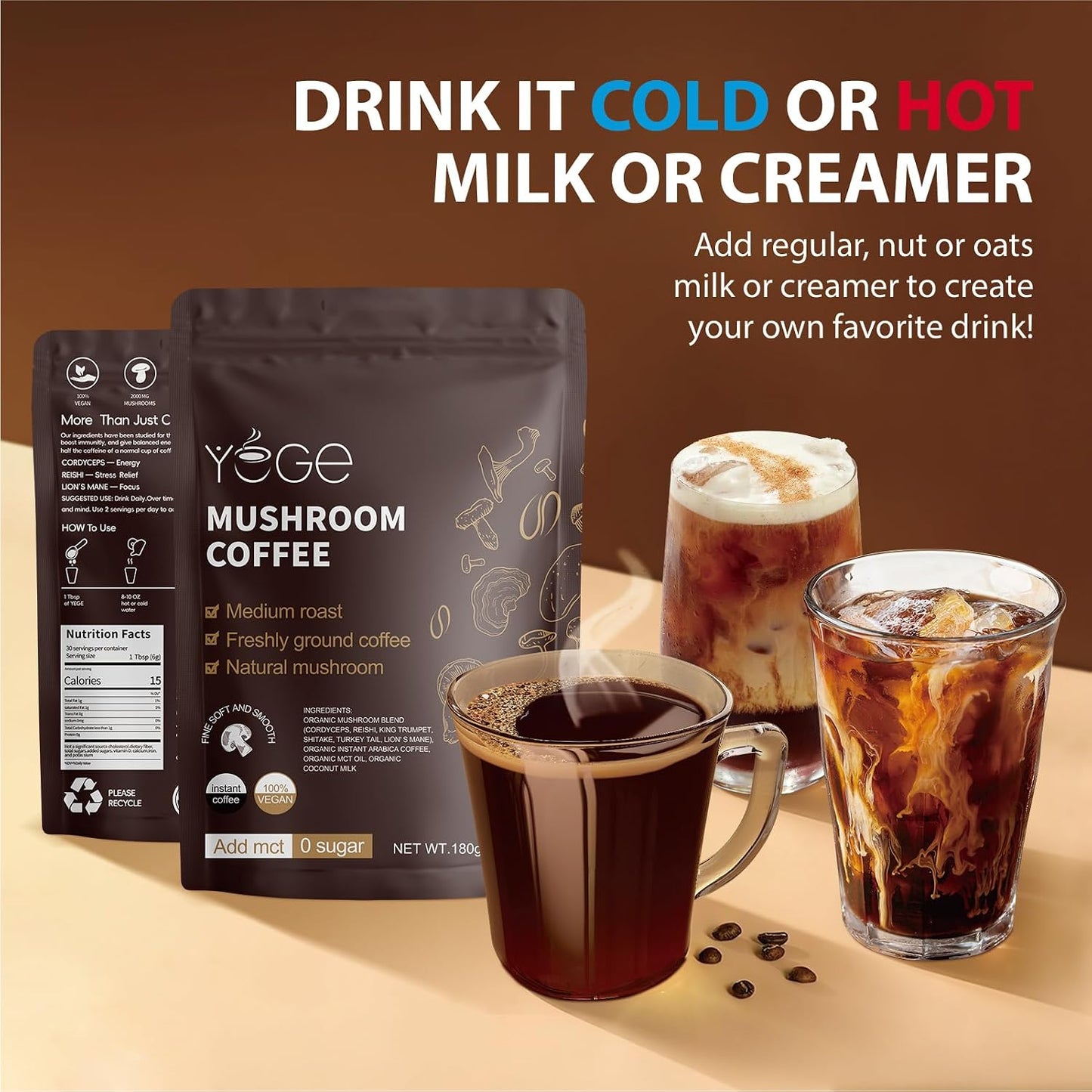 Mushroom Coffee with Cordyceps, Reishi, and Lions Mane for Energy and Immune Support