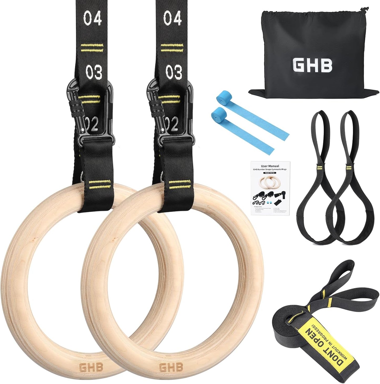 GHB 1.25" Olympic Rings Wooden Gymnastic Rings - Adjustable Straps, Workout Rings for Bodyweight Fitness