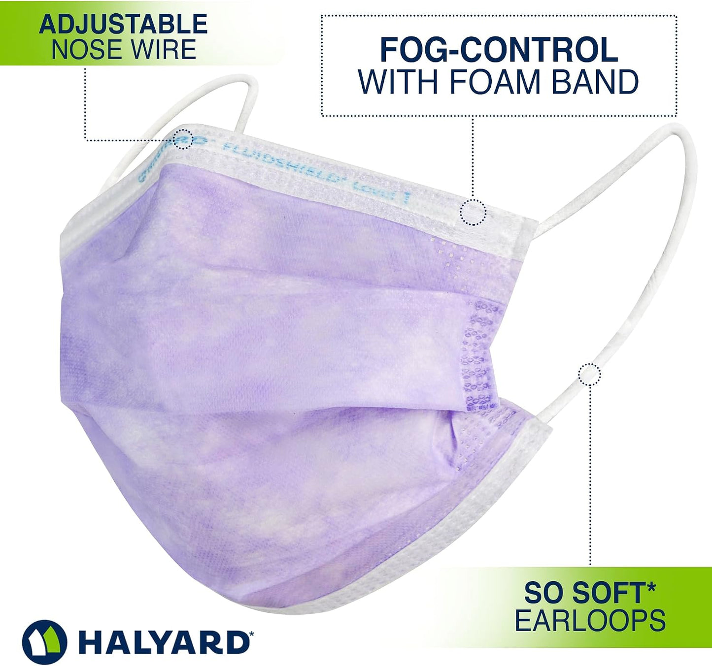 Halyard FluidShield 1 Disposable Procedure Mask Lavender 25868