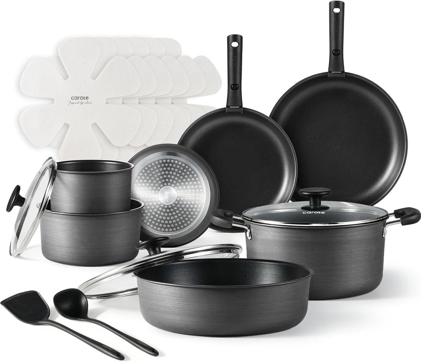 CAROTE 19pcs Pots and Pans Set Non Stick, Detachable Handle Cookware | Kitchen Cooking Sets, Space Saving, Dishwasher & Oven Safe, Non-Toxic, for Camping/RV/Traveling, Cream White