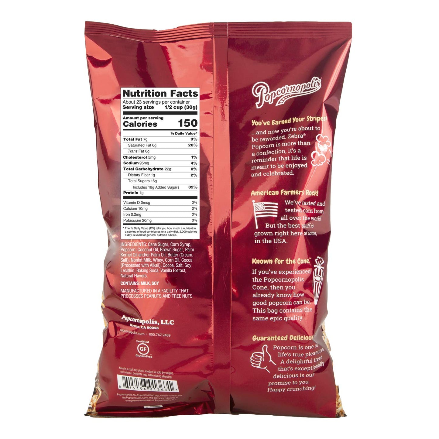 Popcornopolis Zebra Striped Caramel Corn with Confectionery Chocolate 24 Ounce American Grown