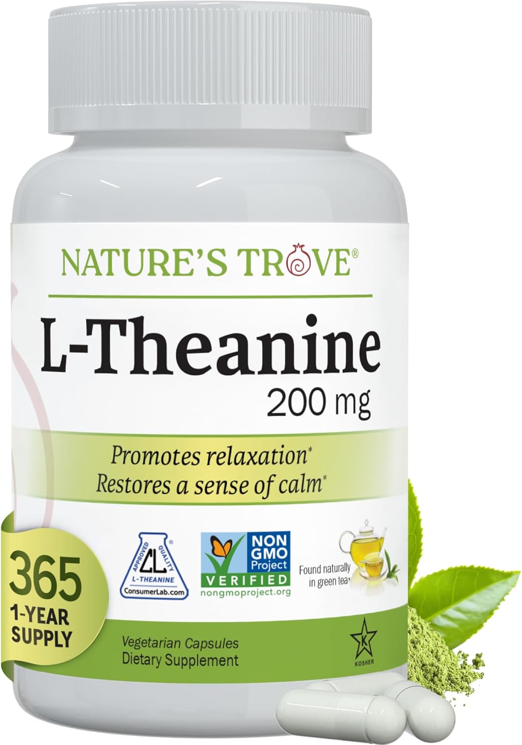 Nature's Trove L-Theanine 200mg 120 Vegetarian Capsules