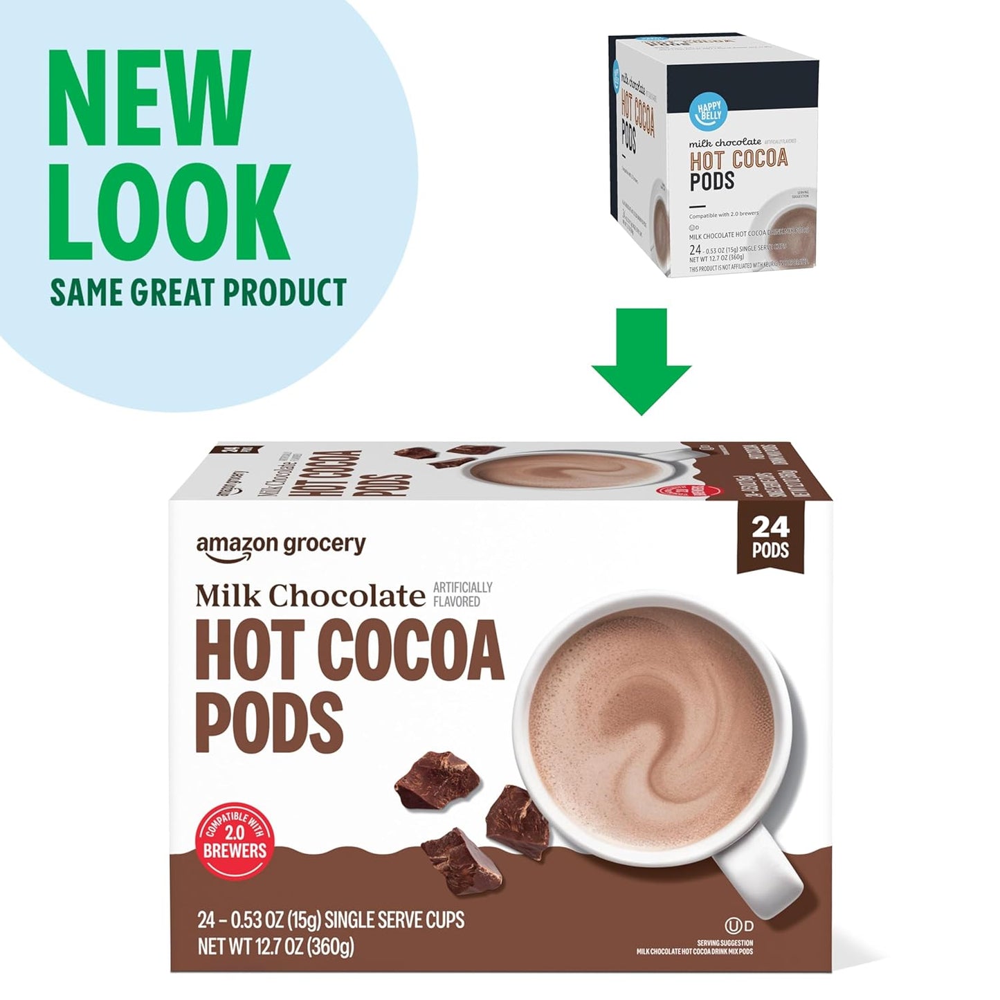 Happy Belly Hot Cocoa Pods, Milk Chocolate, 24 Count