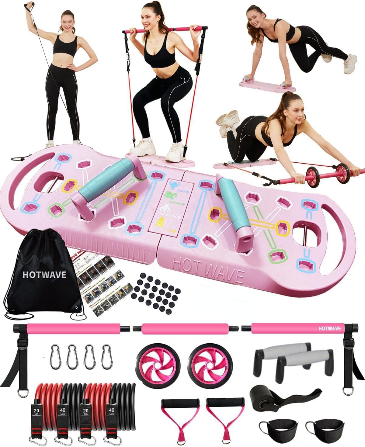 HOTWAVE 20-in-1 Foldable Push Up Board for Home Gym Strength Training