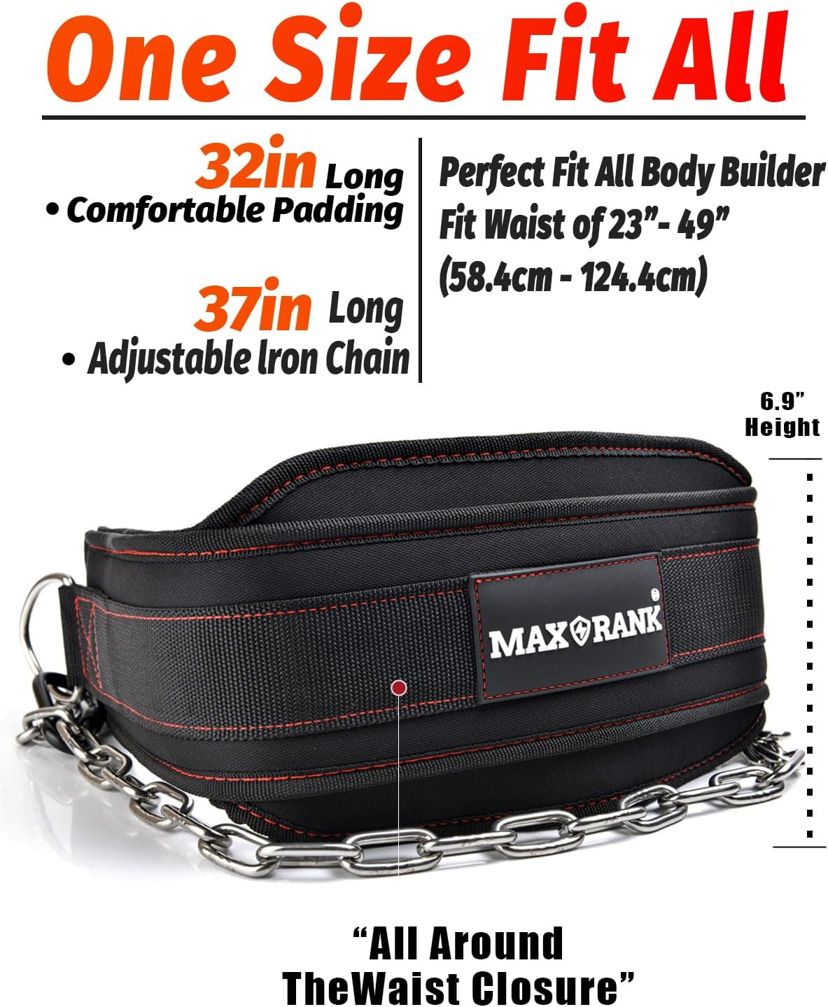 Dip Belt With 37-40" Chain, 550-650lbs Capacity, Weightlifting Belt for Dips & Pullups