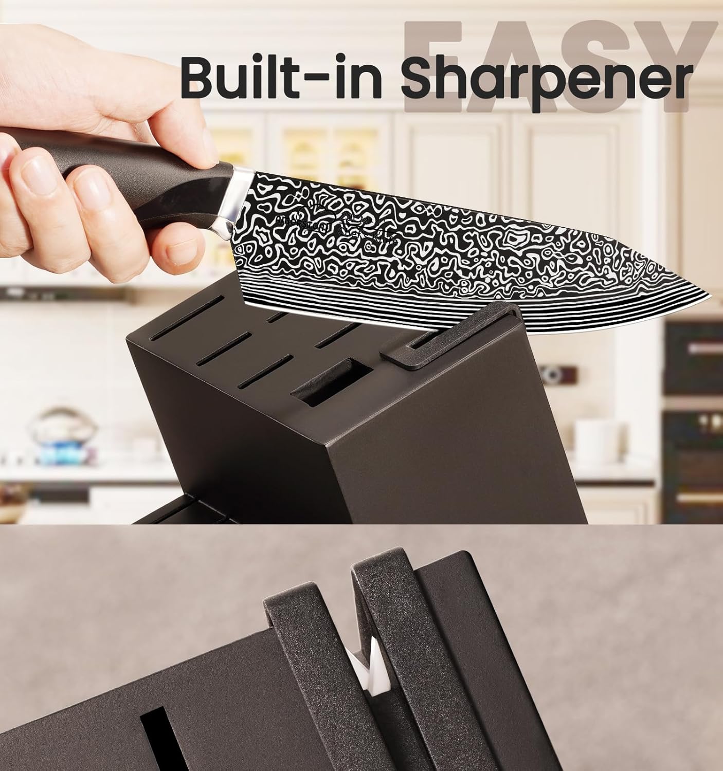 Knife Set, 15 Pieces Kitchen Knife Set with Built in Sharpener, High Carbon German Stainless Steel Knife Block Set, Dishwasher Safe, Fathers Day Gift for Men