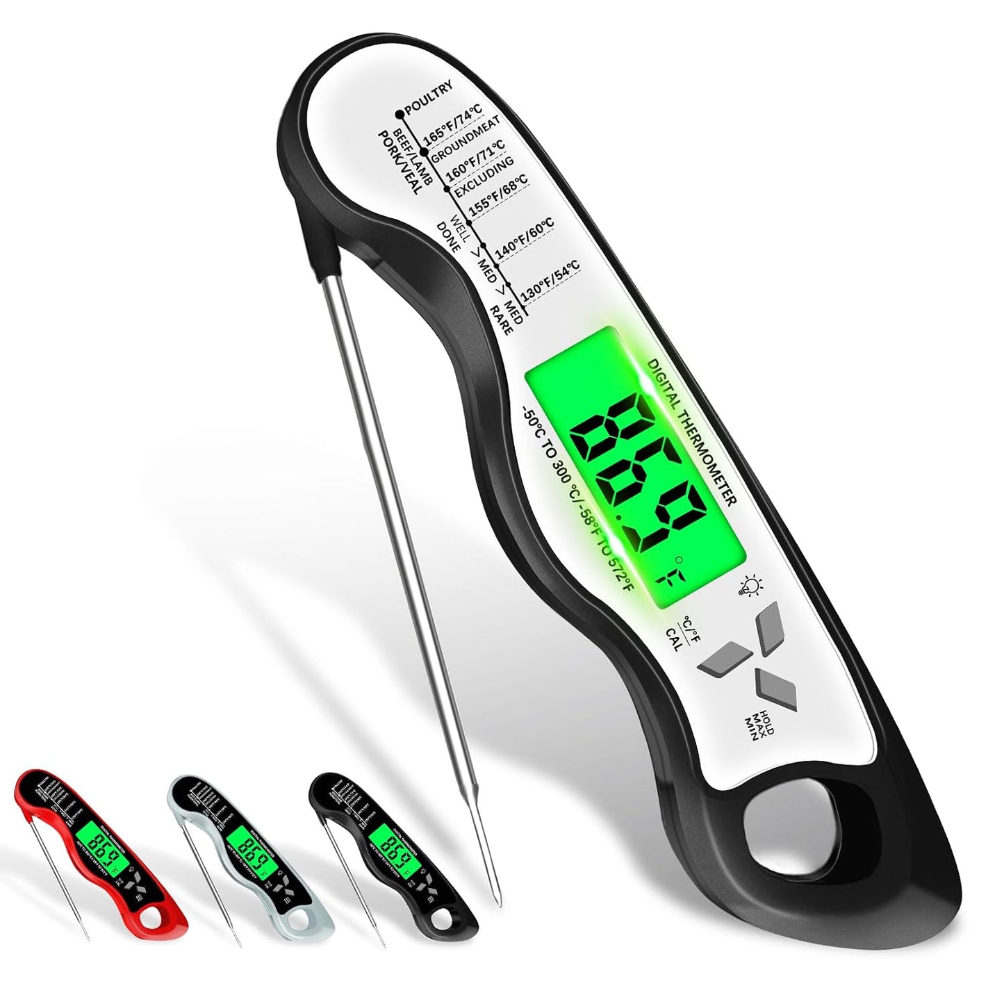Cooking Thermometer,IP67 Waterproof Meat Thermometer Digital | Backlight,Magnetic attraction,Hold Function,Instant Read,LED screen,for Cooking,Outdoor Grilling
