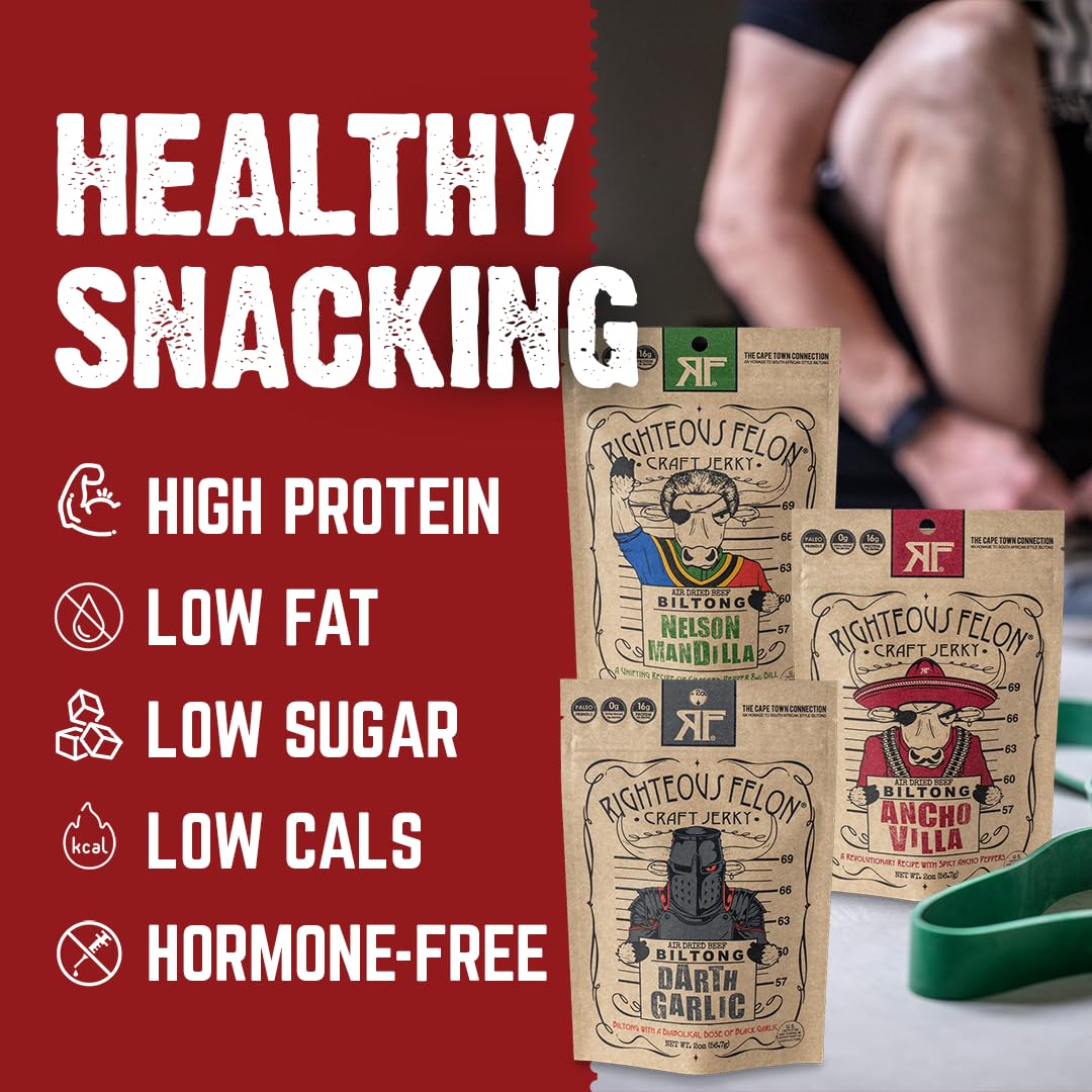 Righteous Felon Biltong Beef Jerky Variety Pack with 3 Flavors