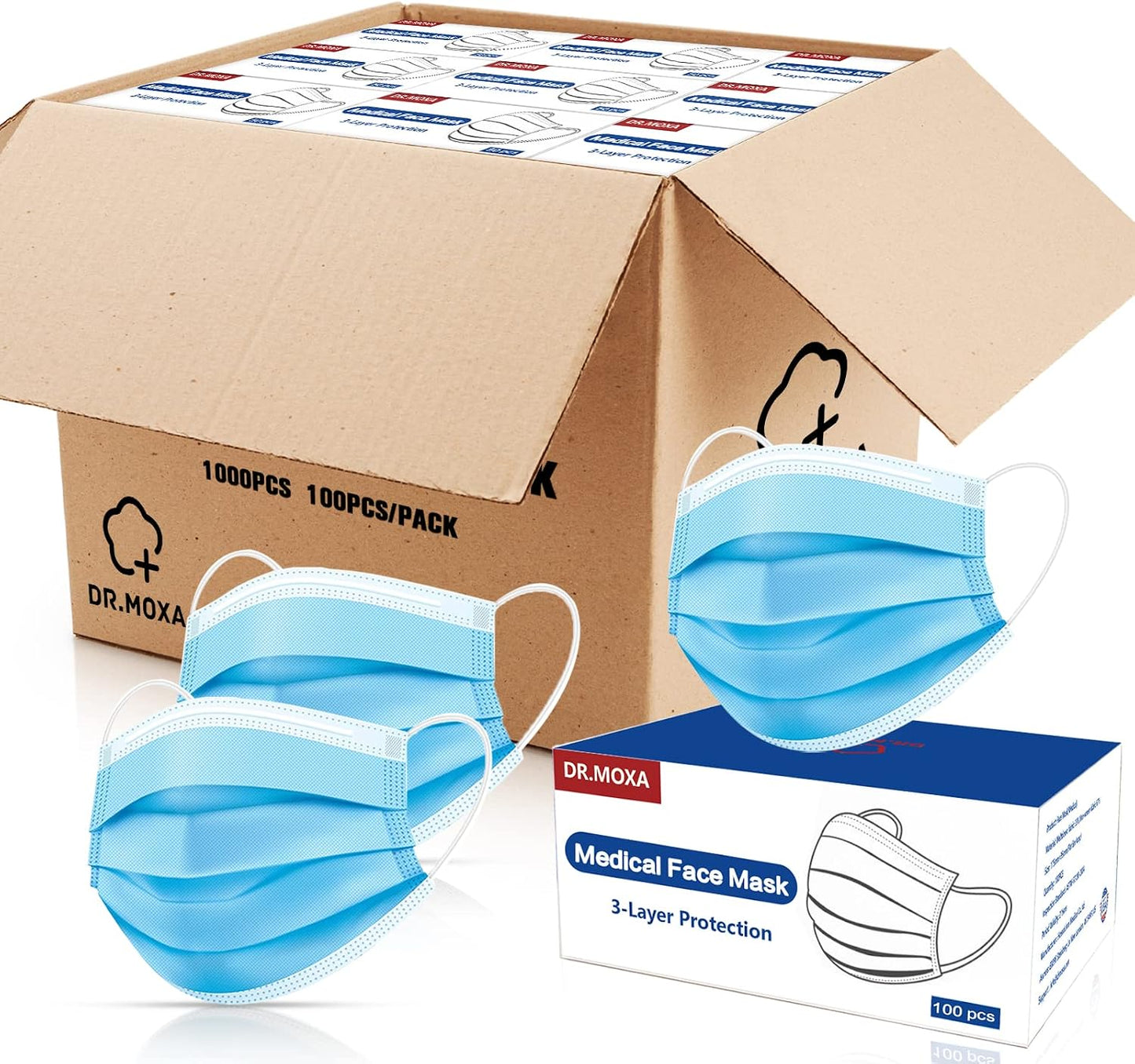 100 Pack Disposable Face Masks ASTM Level 2 Medical Grade 3 Ply Protection