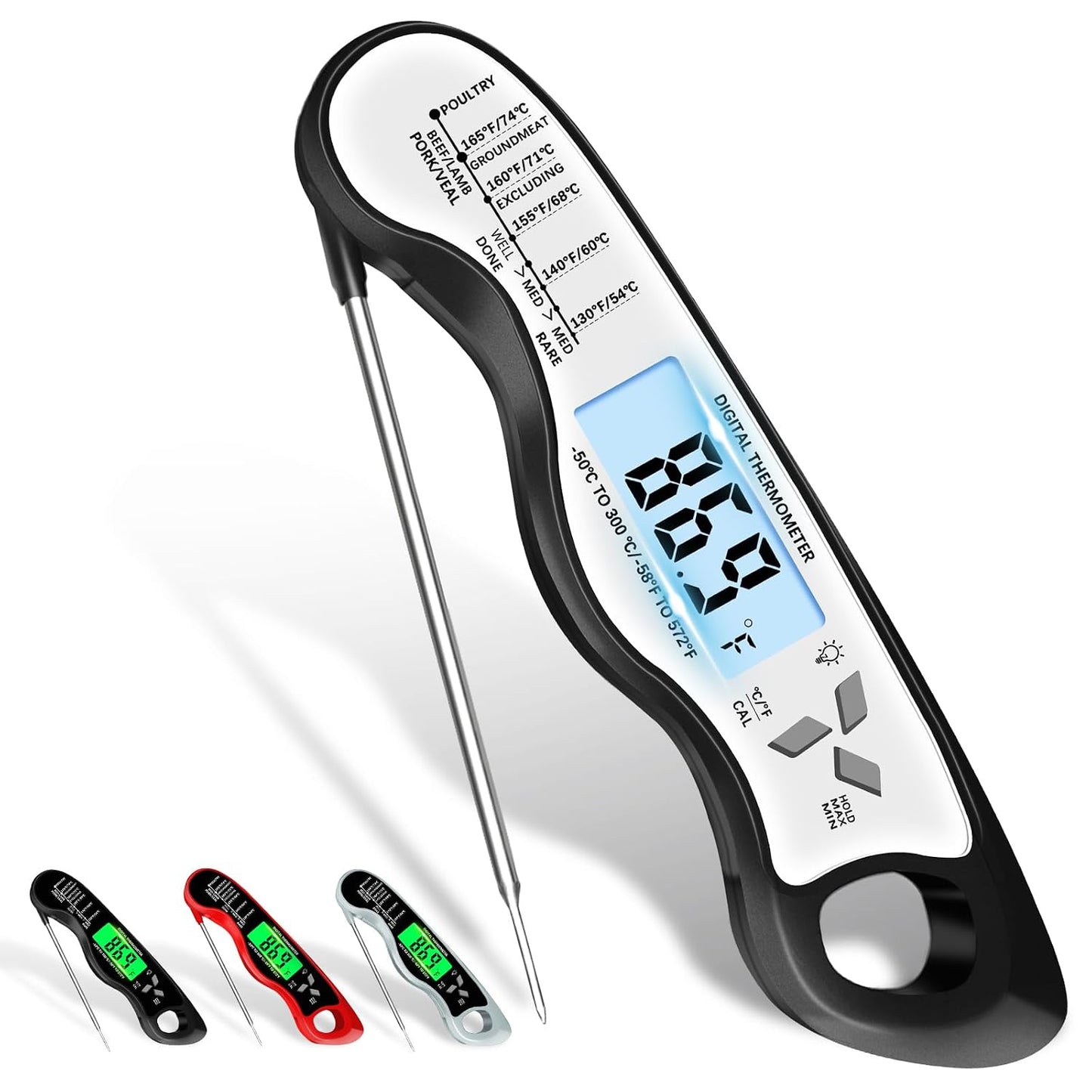 Cooking Thermometer,IP67 Waterproof Meat Thermometer Digital | Backlight,Magnetic attraction,Hold Function,Instant Read,LED screen,for Cooking,Outdoor Grilling