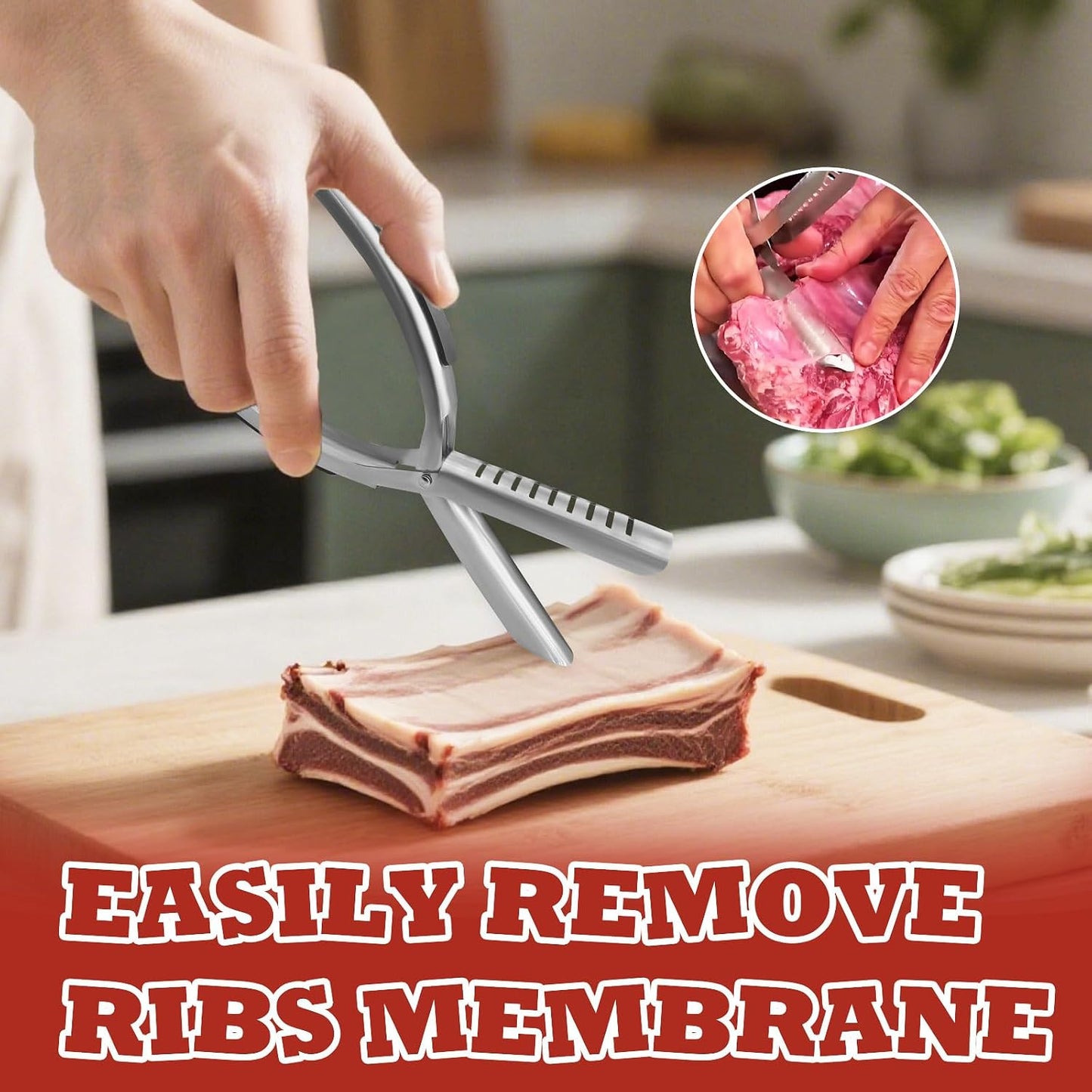 Rib Membrane Remover Stainless Steel Tool Kit, Ergonomic Handle for Easy Prep, Dishwasher Safe BBQ Accessory for Grilling and Cooking (1 Pack)