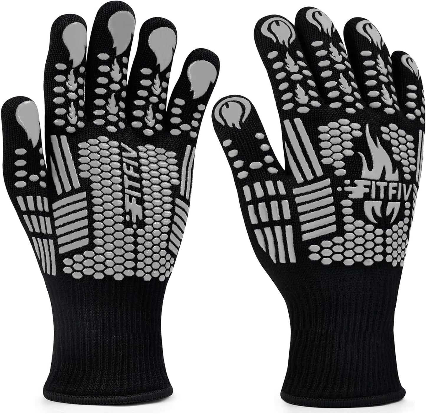 BBQ Gloves, Oven Gloves, 1472°F Extreme Heat Resistant Barbecue Gloves, Silicone Non-Slip Oven Mitts, Kitchen for Cooking, Grilling, and Baking