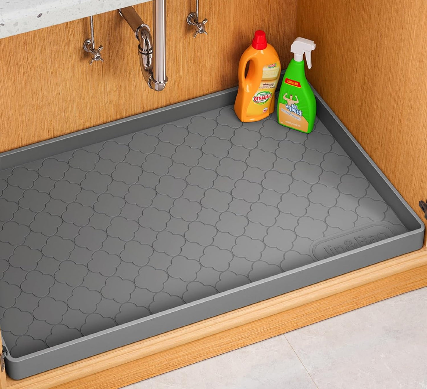 Jin&Bao Under Sink Mat 34" x 22" Waterproof Silicone Cabinet Kitchen Liner | Silicone under kitchen sink mat,cabinet protector,bathroom shelf liner,raised edge,anti-slip,easy to clean & dishwasher safe