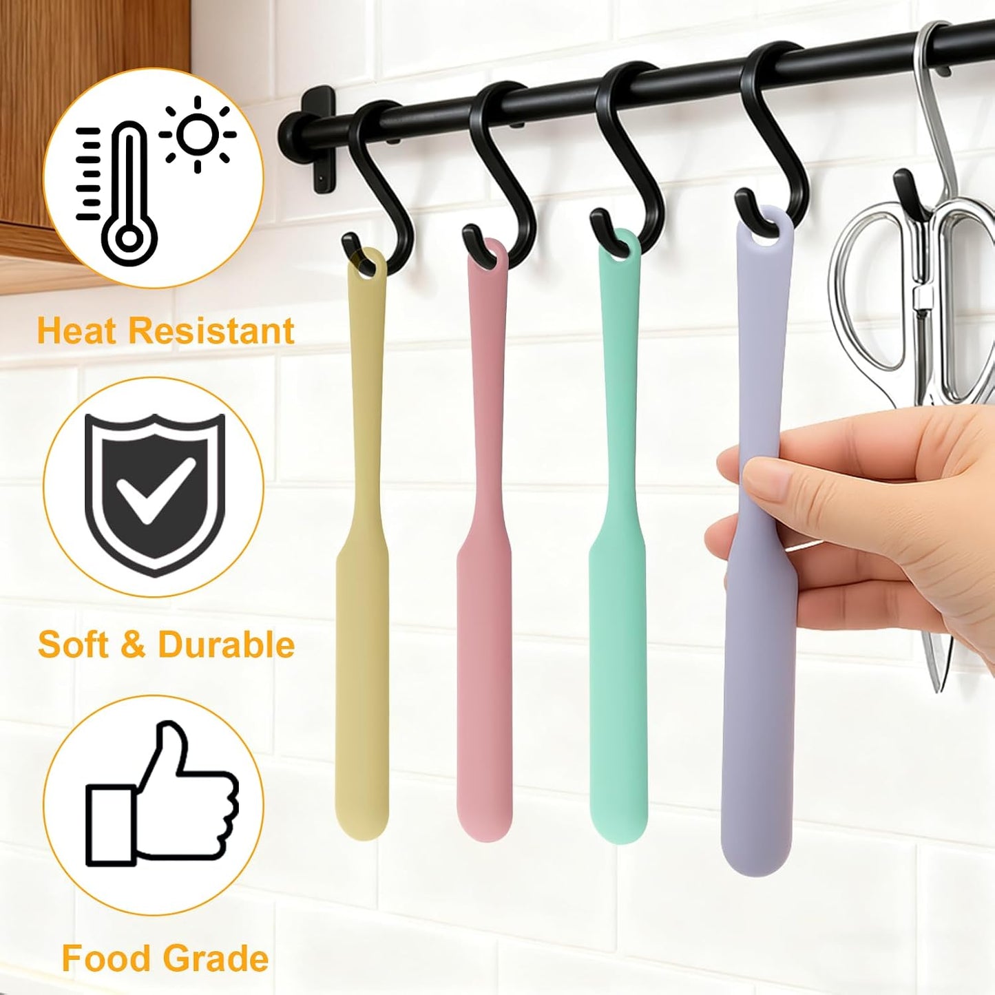 Palksky Silicone Chocolate Melting Cup Set with 4 Silicone Measuring Cups (250ml & 350ml) and 4PCS Heat-Resistant Jar Spatulas, Non-Stick Baking Tools for DIY Chocolate, Butter & Cream Mixing