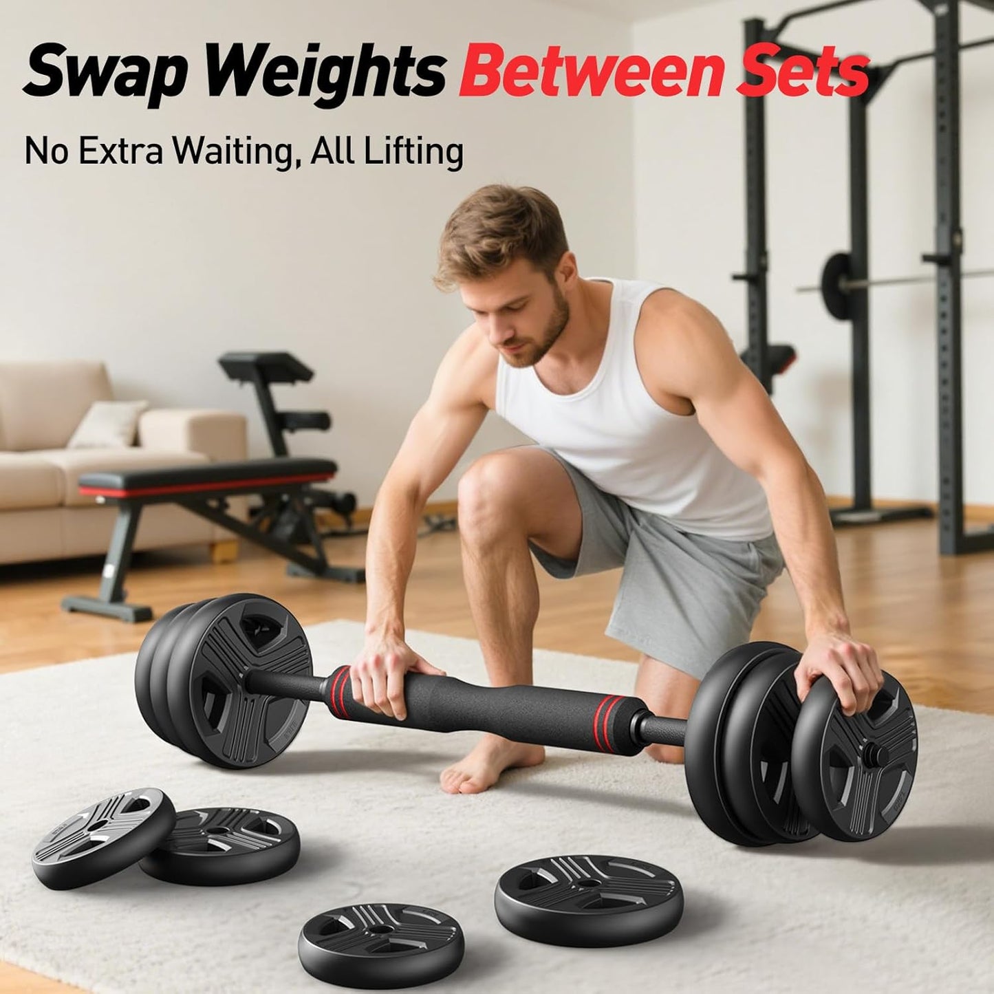 FITPLAM Adjustable Dumbbell Set, 20-90lbs, 5-in-1 for Home Gym
