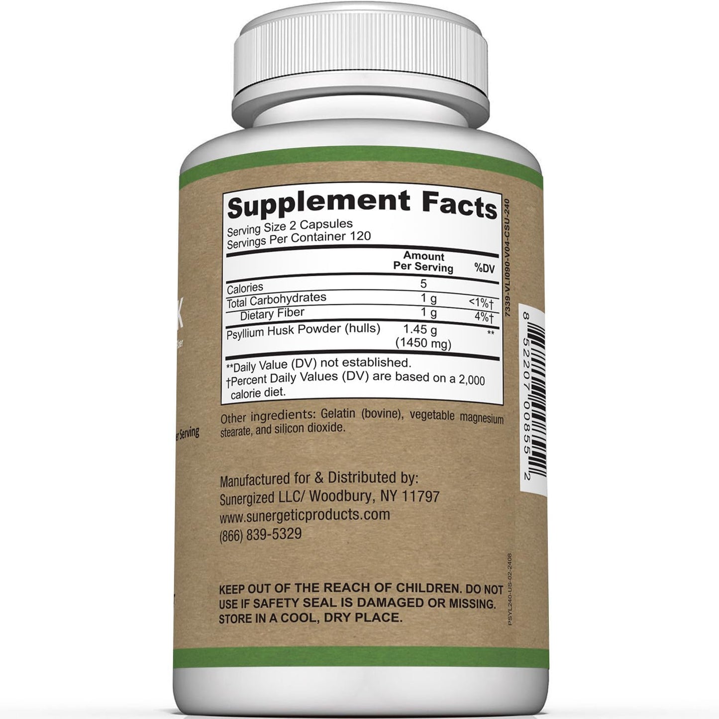 Premium Psyllium Husk Fiber Supplement 1450mg, 240 Capsules