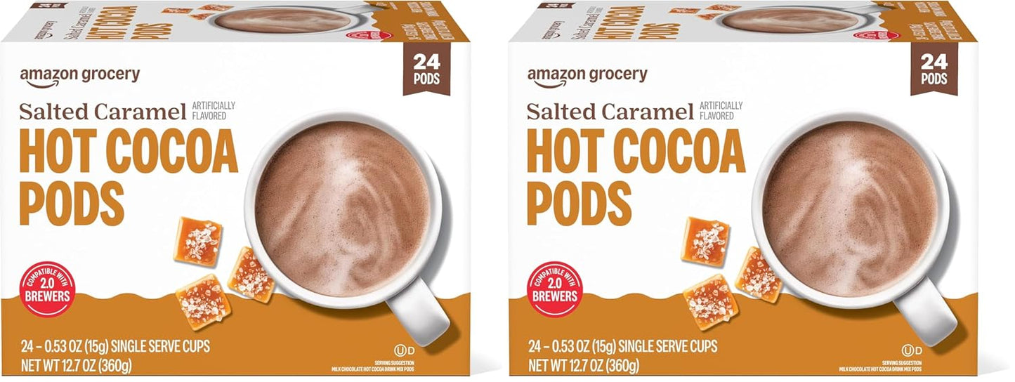 Amazon Brand - Happy Belly Hot Cocoa Pods Compatible with 2.0 K-Cup Brewers, Salted Caramel Flavored, 24 Count