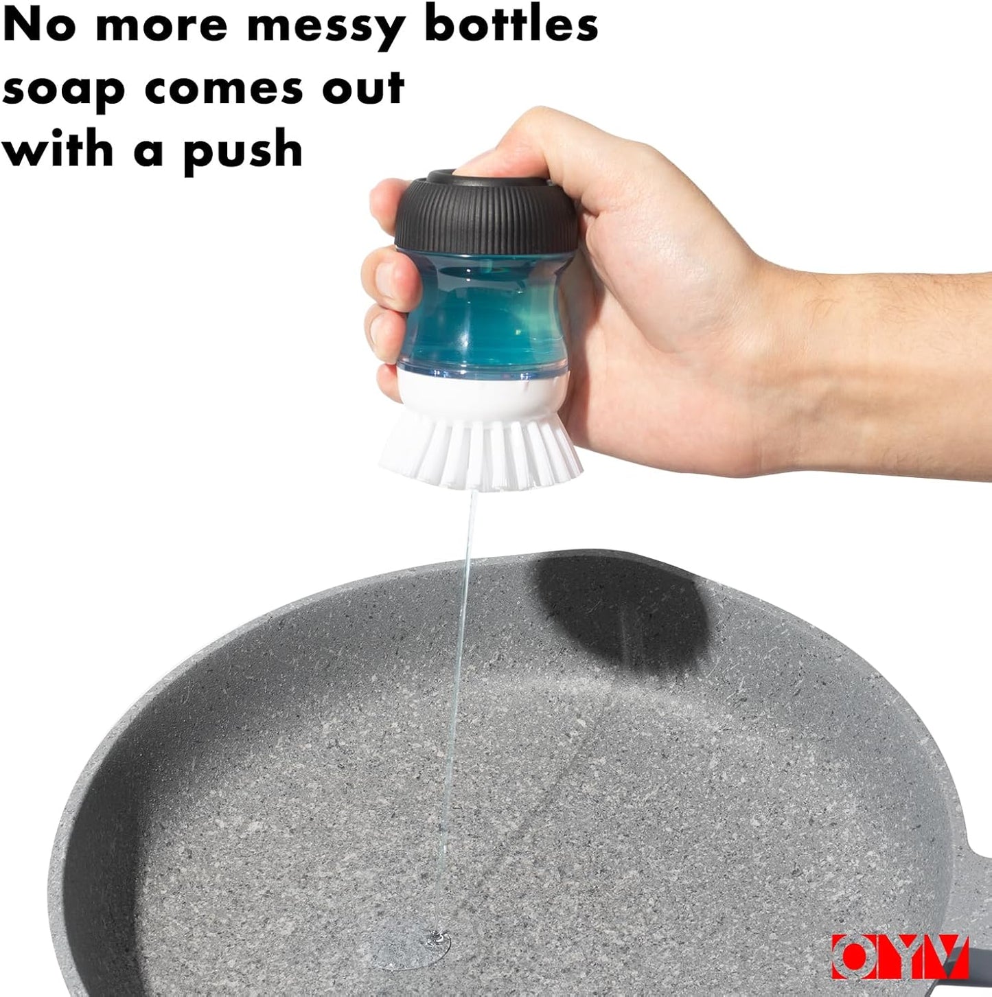 OYV Soap Dispensing Palm Brush, Dish Brush Set with Silicone Drip Tray and One Refill, Kitchen Dish Scrub Brush for Cleaning Pots, Pans, Sinks