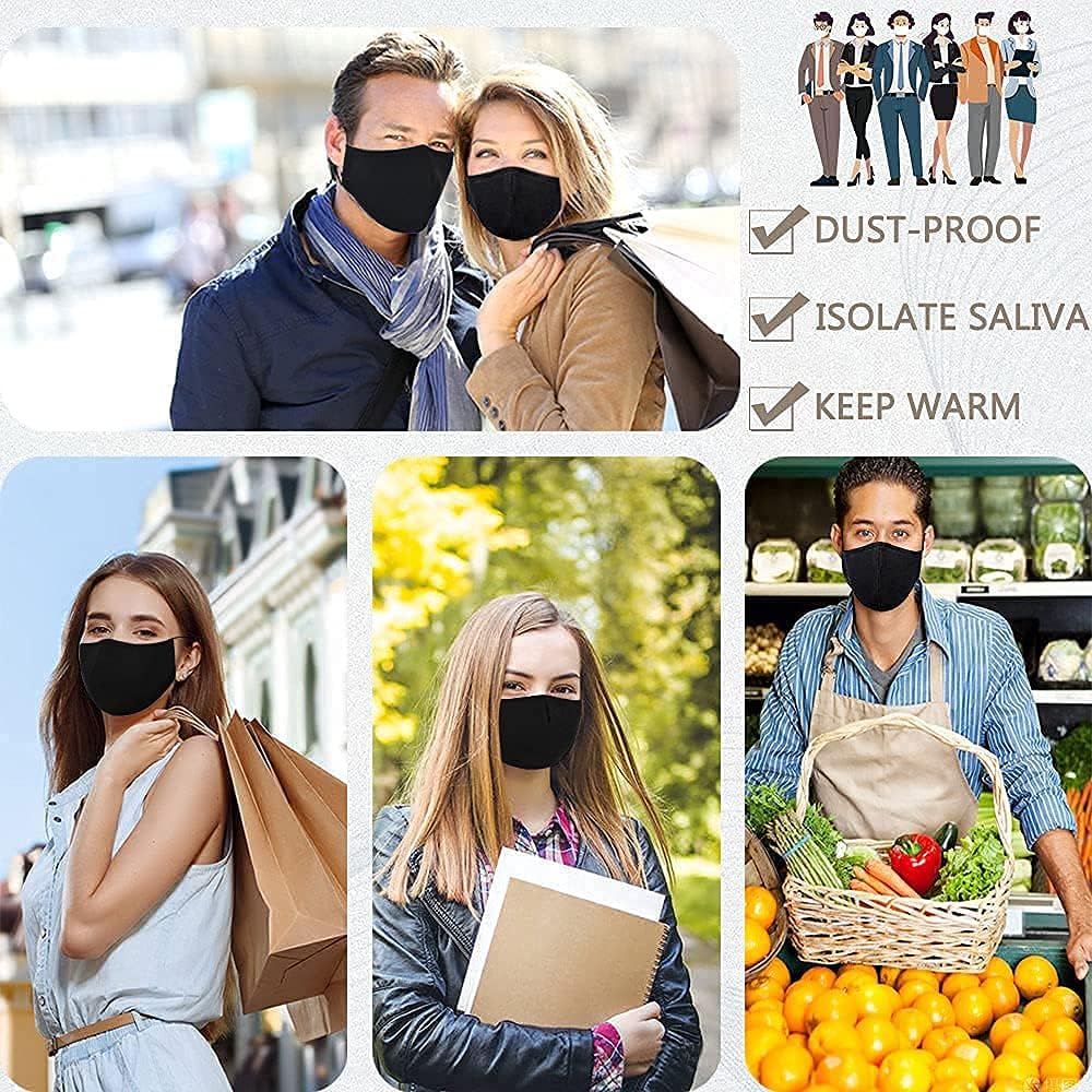 Black Reusable Breathable Cloth Face Mask, Adjustable Washable Face Protection Cover for Men and Women