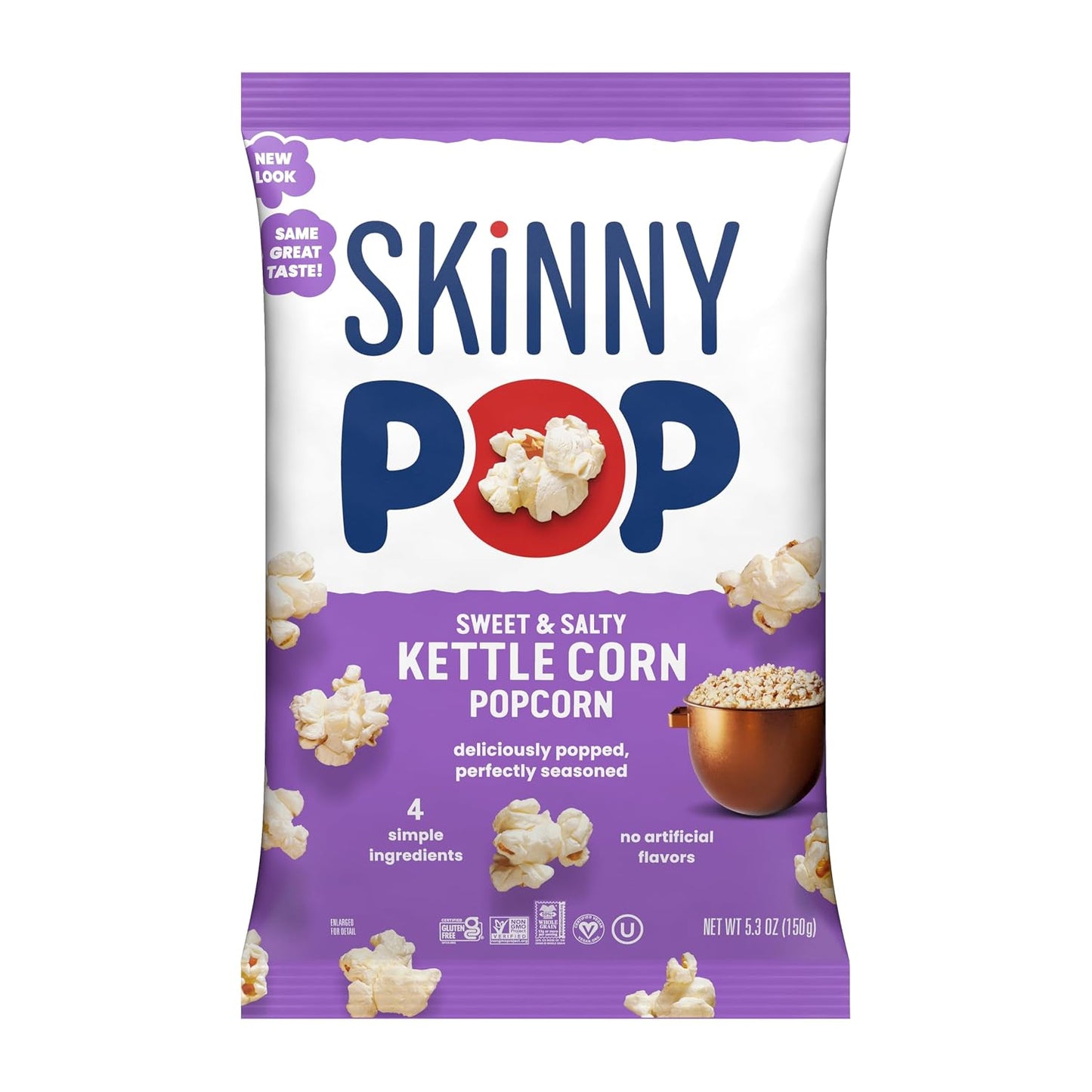 SkinnyPop Popcorn, Original, Whole Grain, Dairy-Free Snack, 8oz Family Size Bags (6ct)