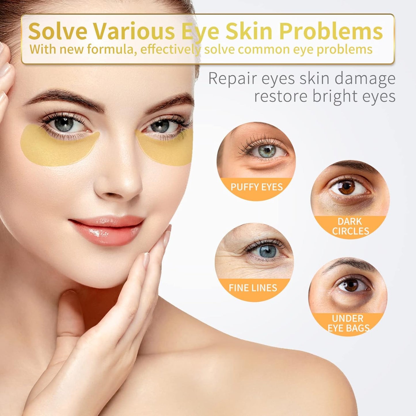 24K Gold Under Eye Patches – 60pcs for Dark Circles, Puffiness & Wrinkles Care