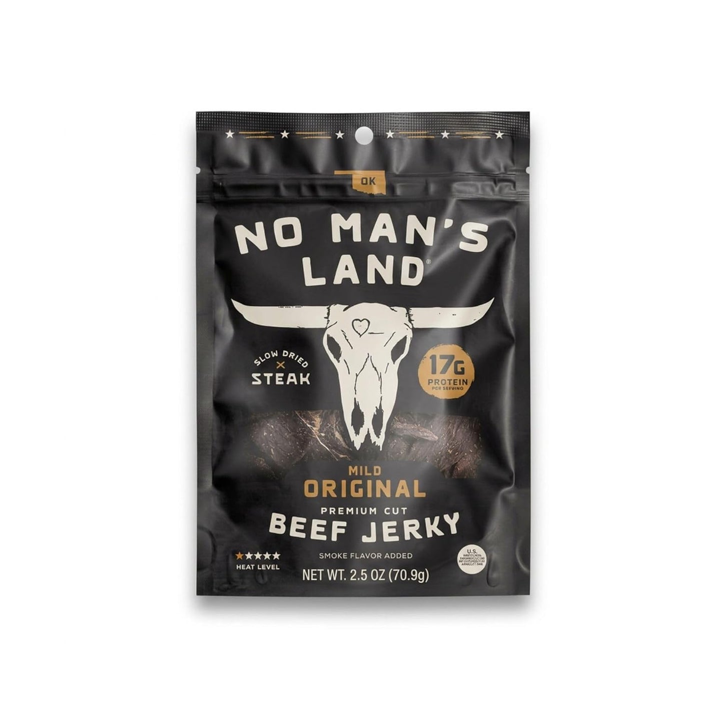 No Mans Land Slow-Dried Beef Jerky, Smoked & Seasoned Jerky Strips, High Protein, Low Carb Beef Snack, Gluten Free