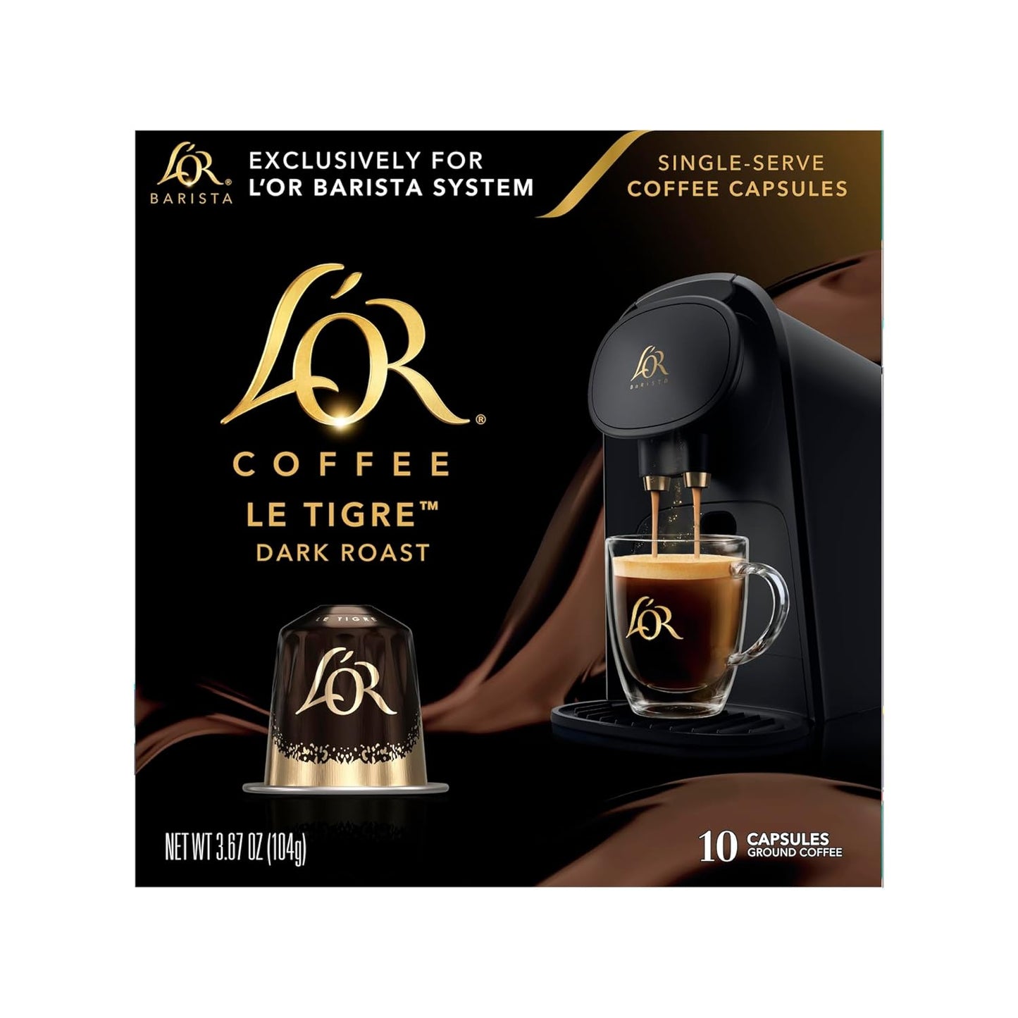 L'OR Coffee Pods, 10 Count Le Tigre Dark Roast Blend, Compatible with L'OR BARISTA System