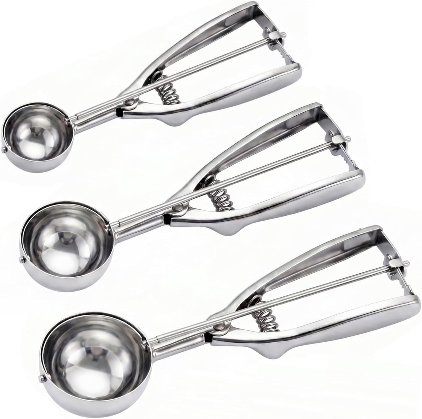 Ice Cream Scoop, 3Pcs Cookie Scoop Set, 18/8 Stainless Steel Cookie Dough Scoop, Cookie Scoops for Baking Set of 3, Ice Cream Scooper with Trigger Release, Cookie Scooper for Baking