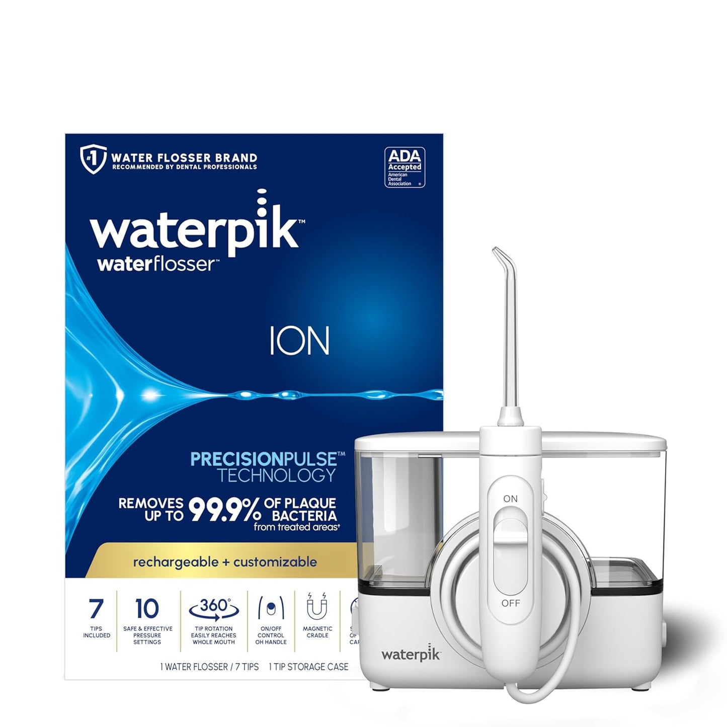 Waterpik ION Professional Water Flosser, Rechargeable, 10 Settings, 7 Tips, ADA Accepted