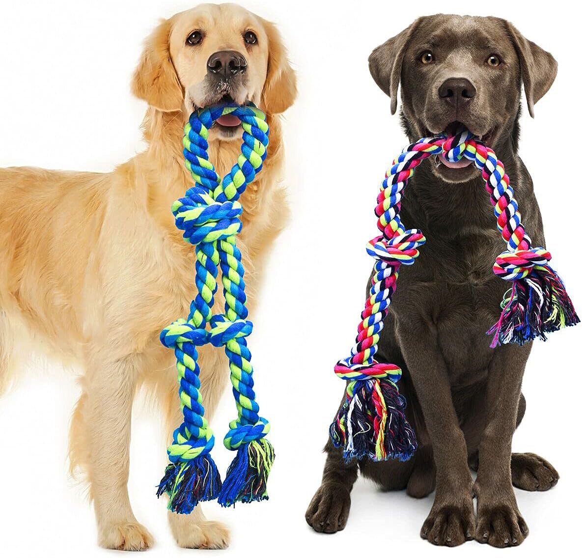 Feeko Heavy Duty Dog Rope Toys for Large Breed Aggressive Chewers, 2 Pack Indestructible Teeth Cleaning Tug of War Toy