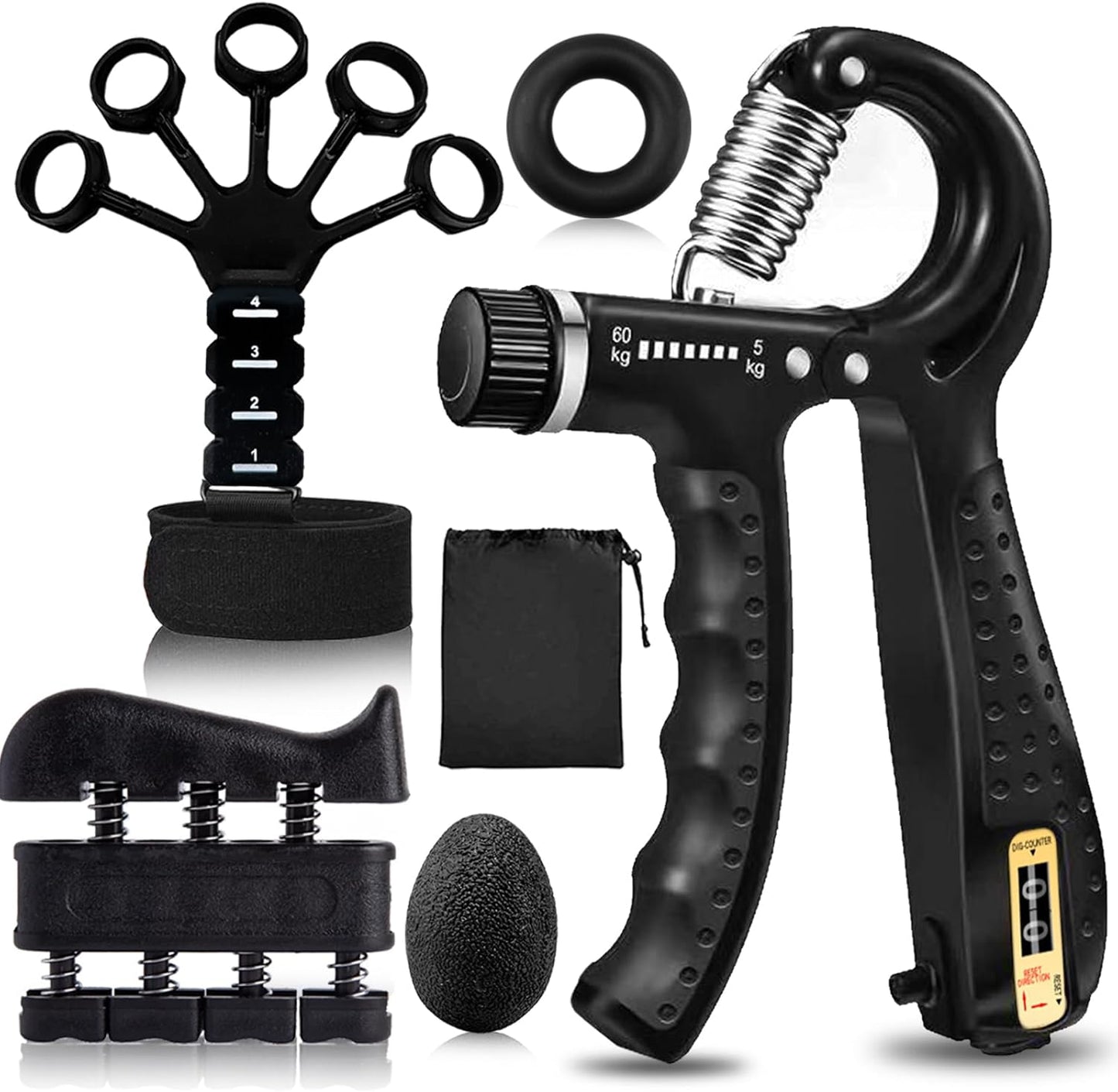 Grip Trainer Set: Forearm Strengtheners, Finger Trainers, Counting Grips, Balls (5-Pack)