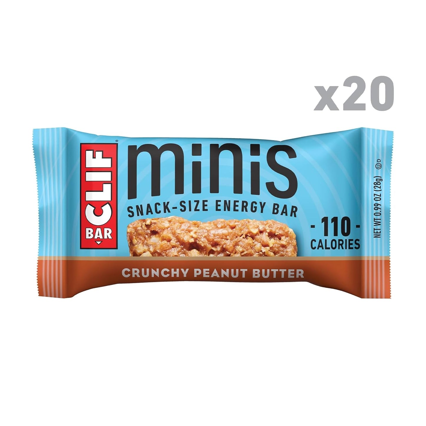 CLIF BAR Minis - Crunchy Peanut Butter - 20 Pack - 0.99 oz - Non-GMO - Plant Based