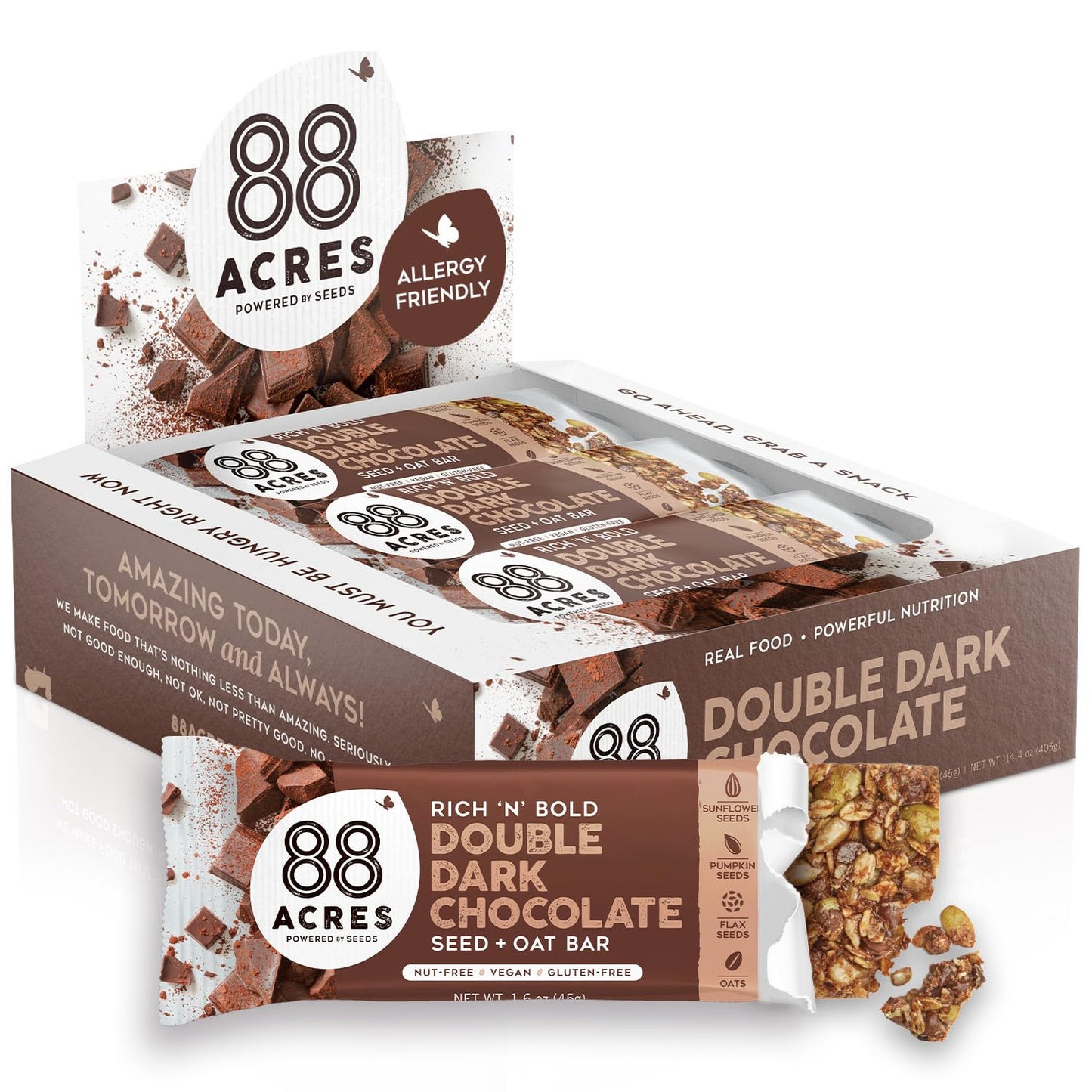 88 Acres Granola Bars, Dark Chocolate Sea Salt, 12 Count, Individually Wrapped, School Safe, Allergen Free