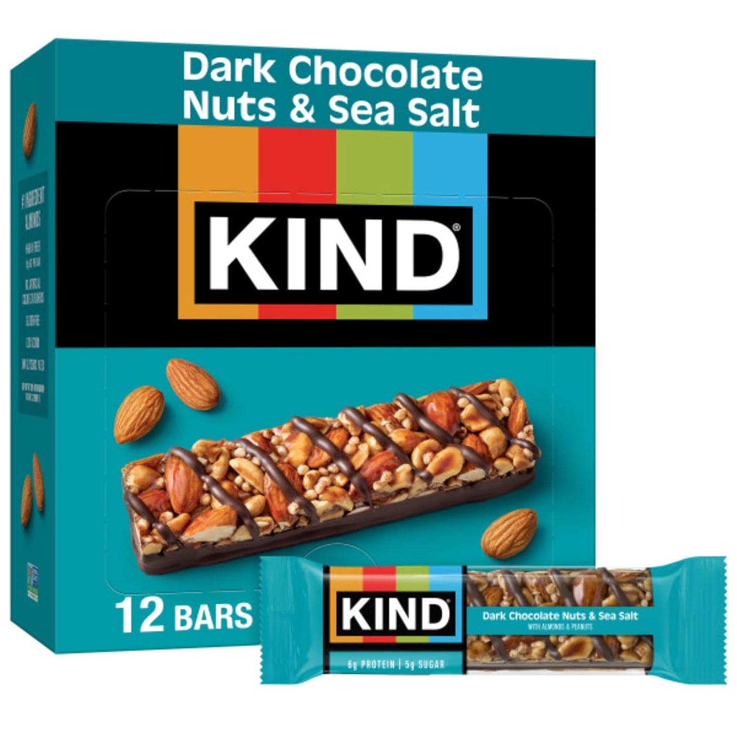 KIND Snack Bars, Caramel Almond & Sea Salt, Gluten Free, Low Sugar, High Fiber, 12 Count