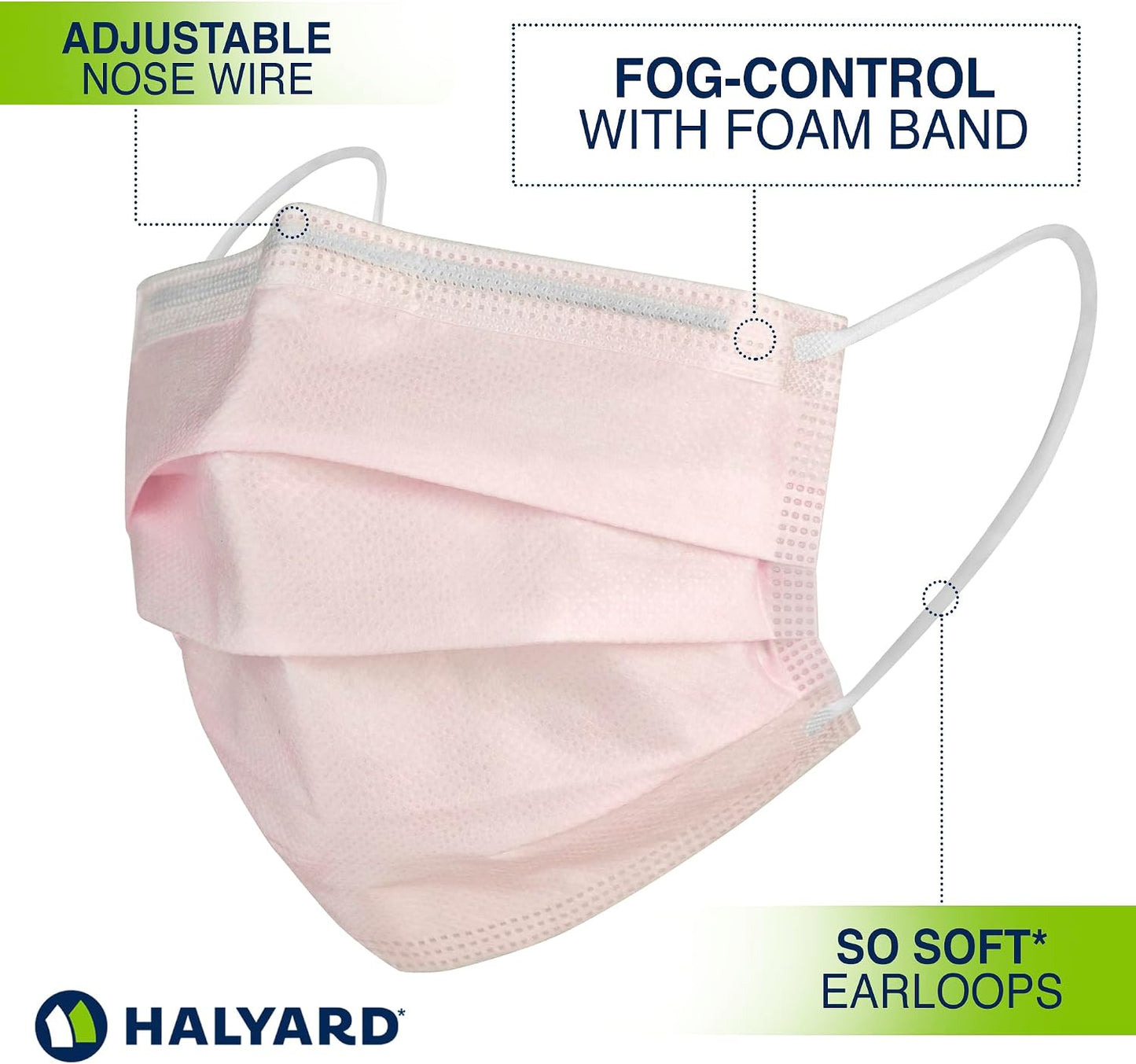 HALYARD Pink Level 1 Procedure Mask with Earloops, 57578